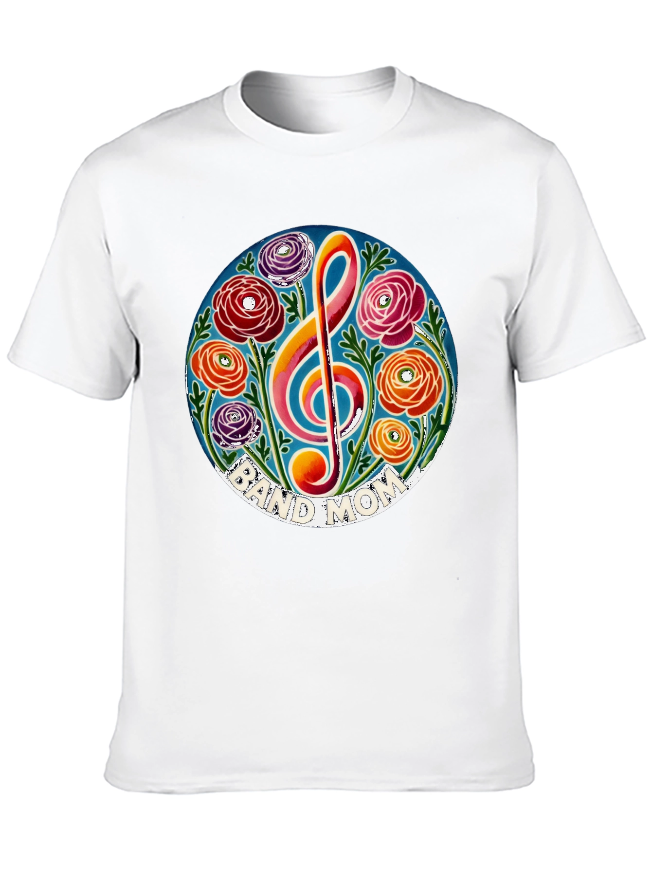 Black Band Mom Floral Treble Clef T-Shirt view 10