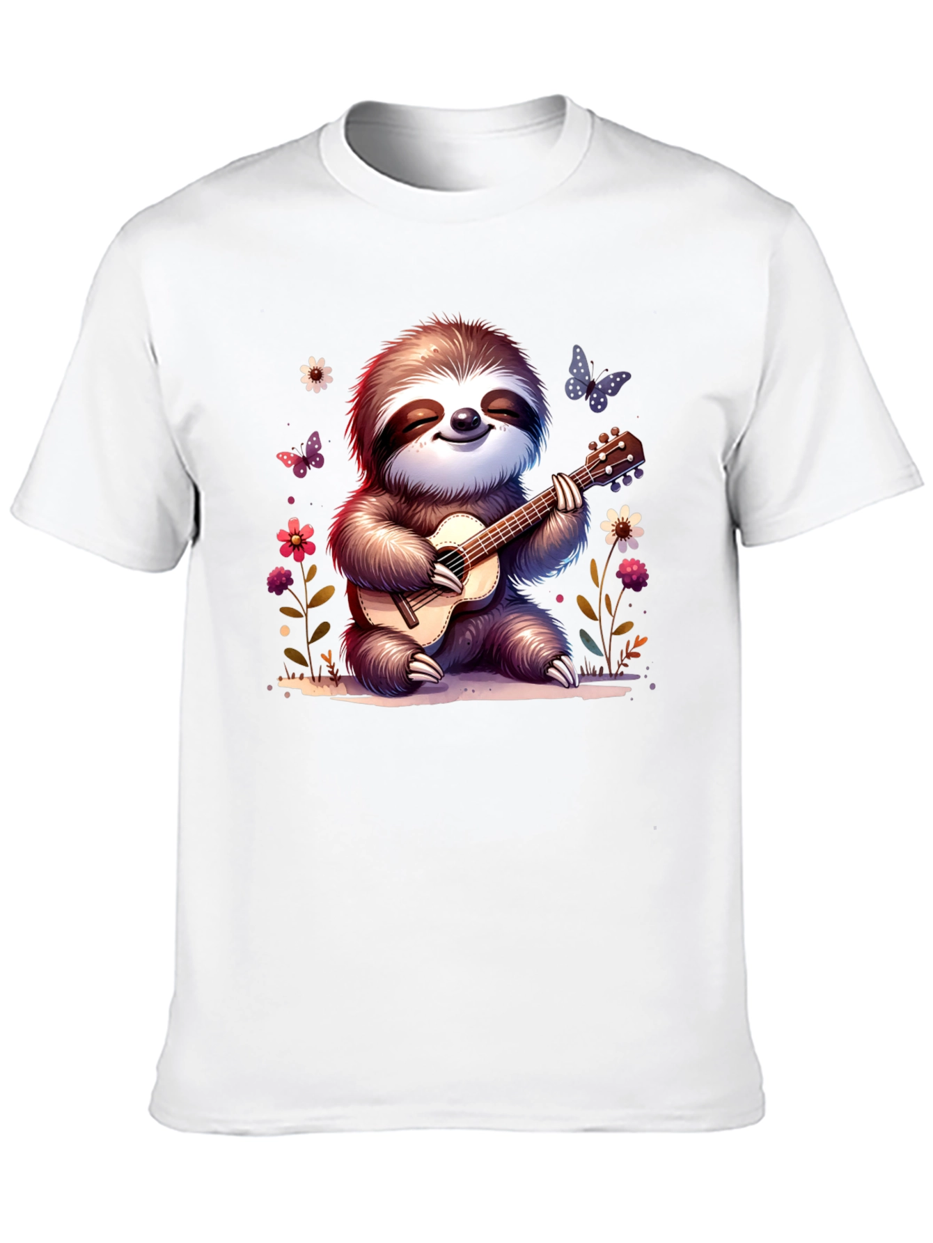 Black Cute Sloth Guitarist Graphic T-Shirt view 10