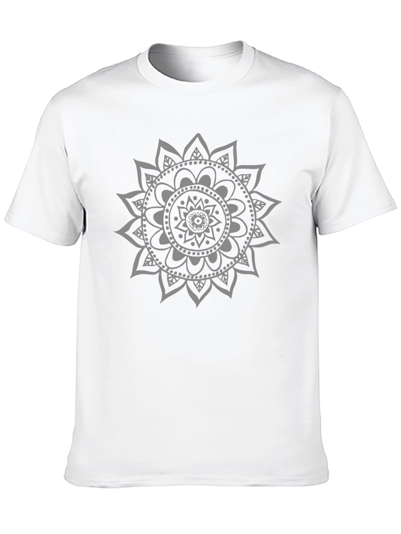 Black Men's Black T-Shirt with Grey Mandala Design view 10