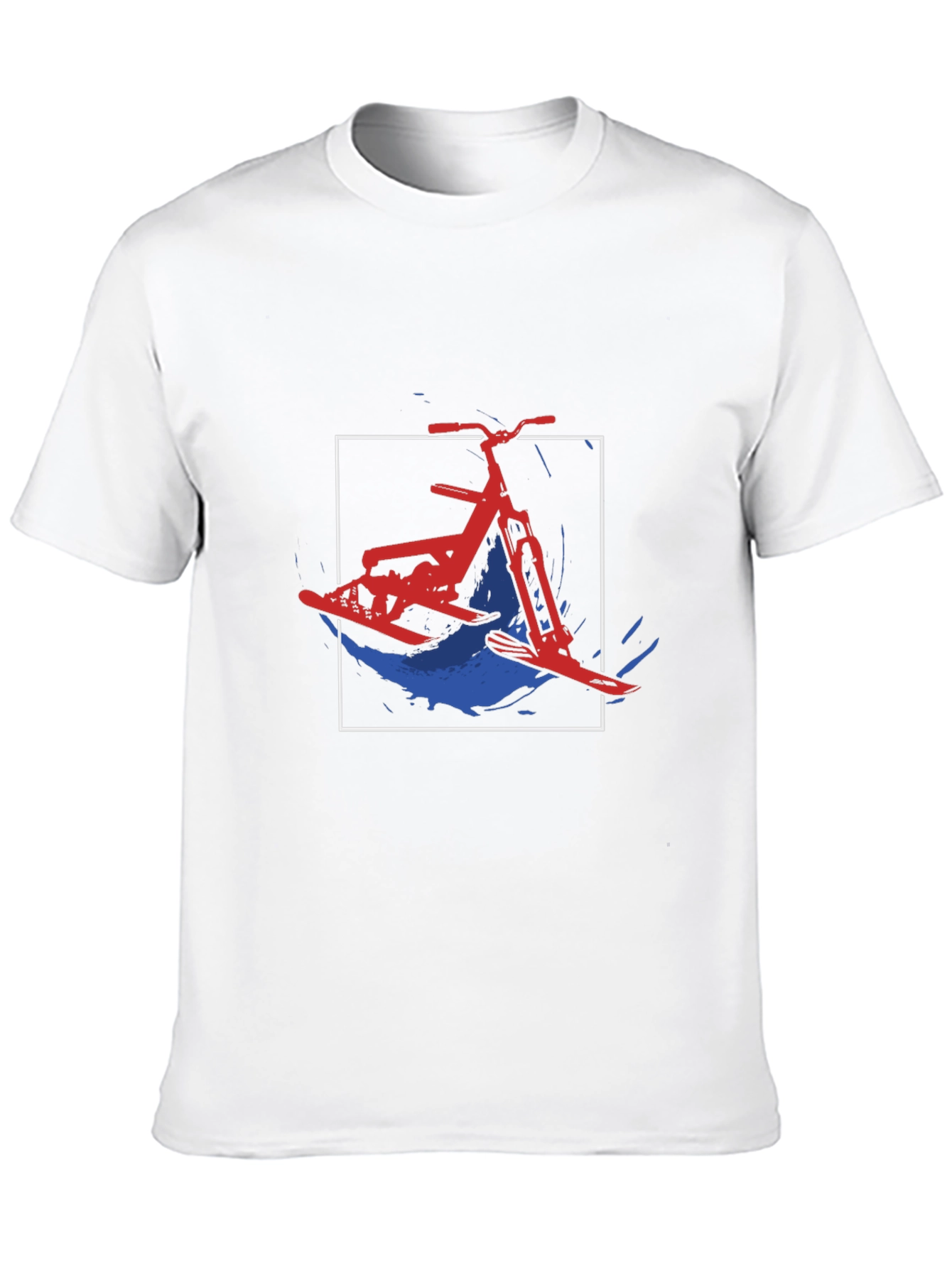 Black Snow Bike T-Shirt: Red, White and Blue Design view 10
