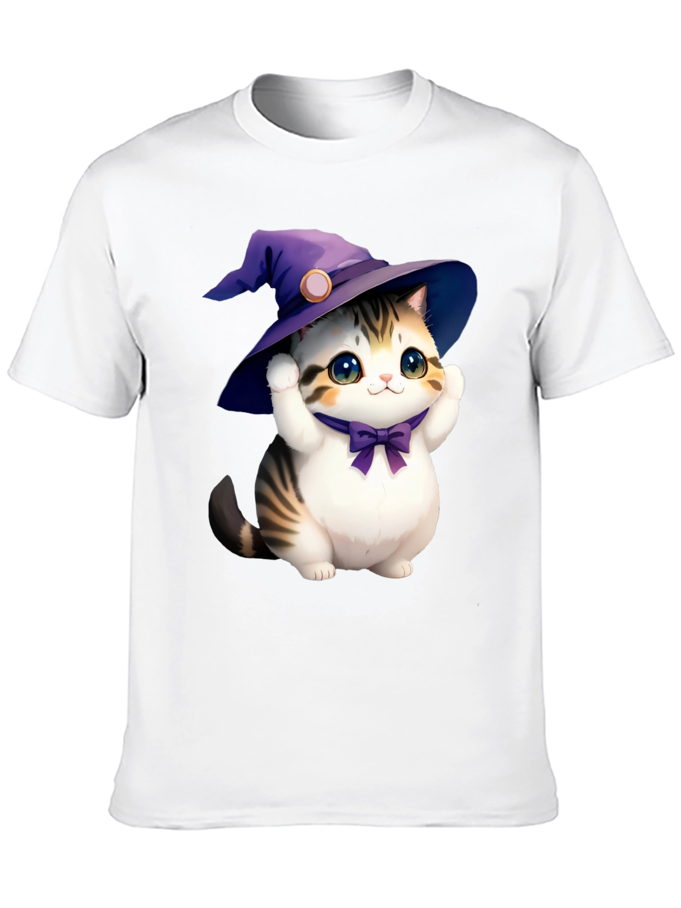 Black Cute Cat in Witch Hat Graphic Tee - Black view 10