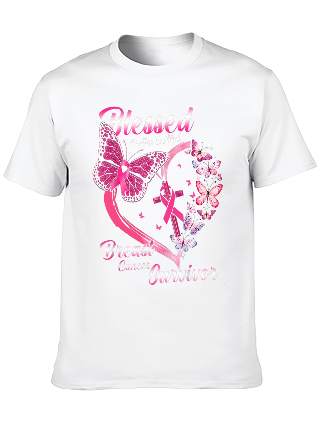 Black Breast Cancer Survivor Butterfly T-Shirt view 10