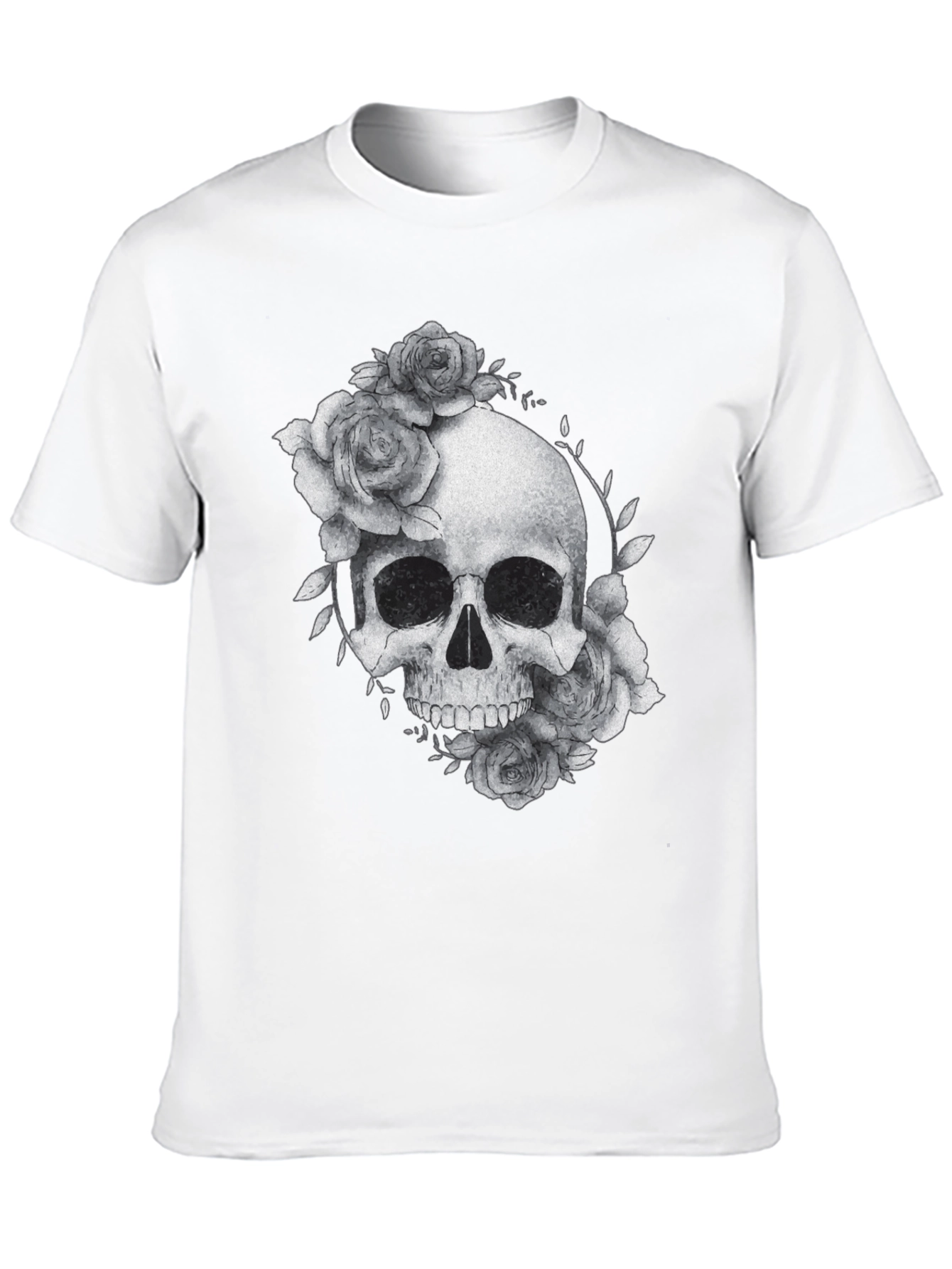Black Skull & Roses Graphic Tee - Black Casual T-Shirt view 10