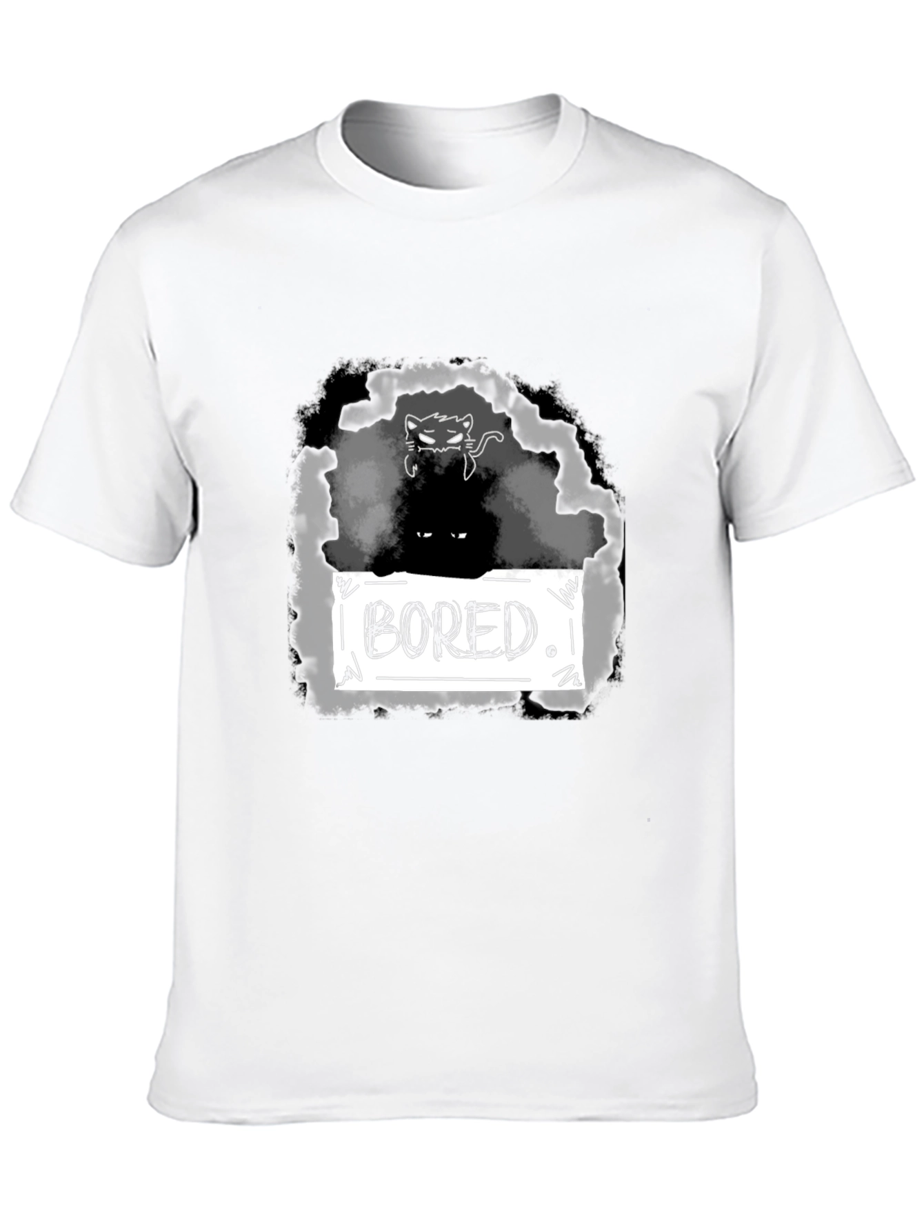 Black Bored Cat Graphic T-Shirt - Unisex Black Tee view 10