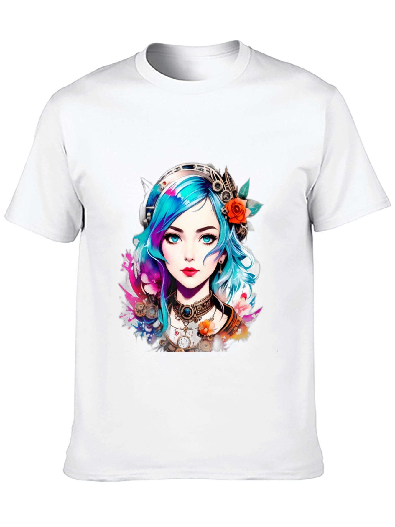 Black Steampunk Anime Girl Graphic Tee view 10