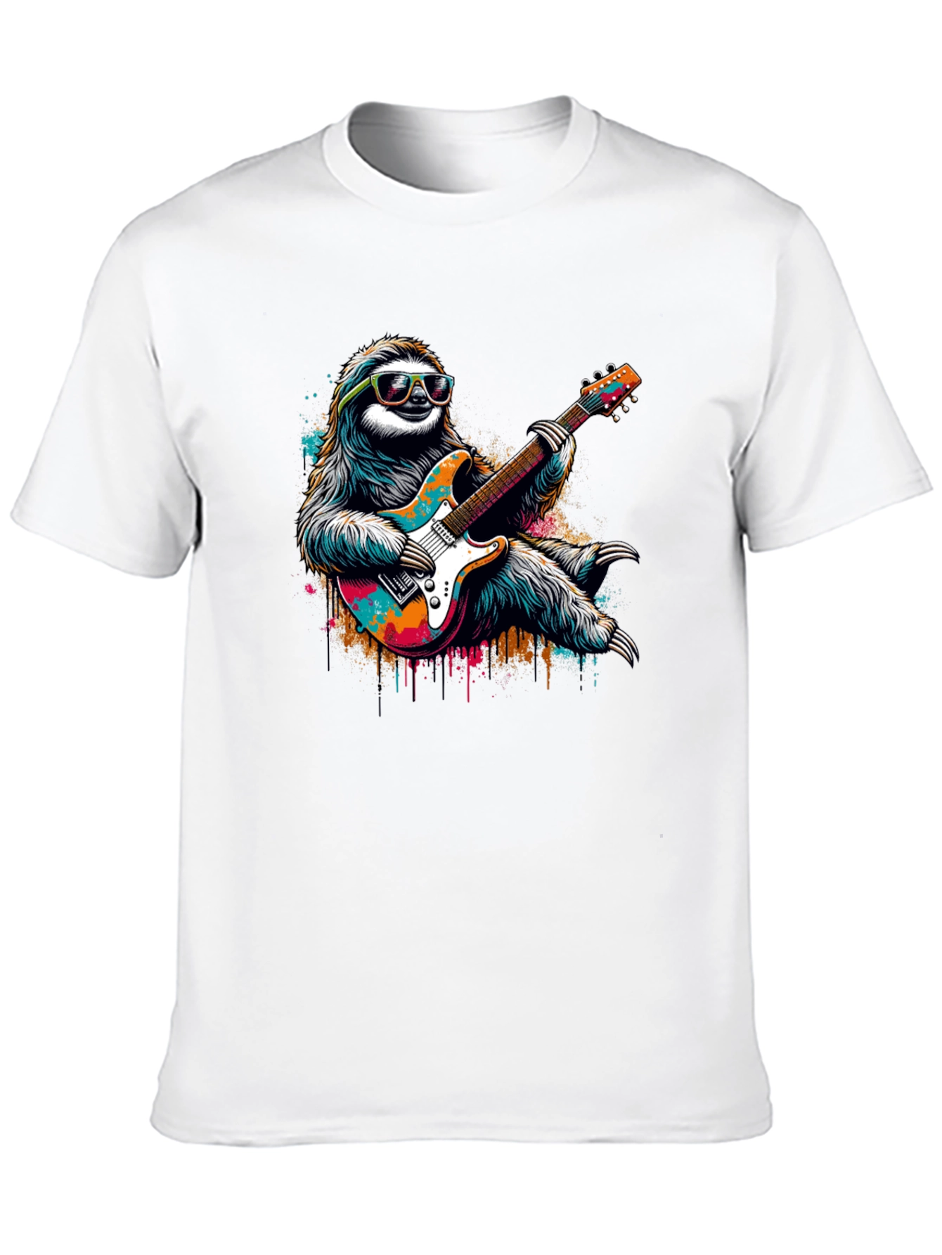 Black Cool Sloth Guitar Player Graphic Tee - Black view 10