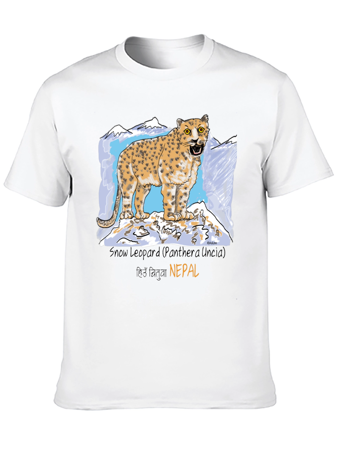 Black Snow Leopard Graphic Tee - Nepal Wildlife Shirt view 10