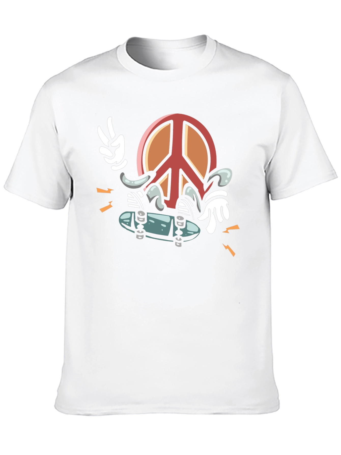 Black Cool Peace Sign Skateboarder Graphic Black T-Shirt view 10