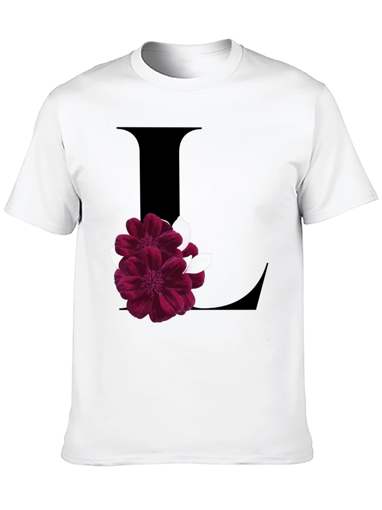Black Floral Letter L Black T-Shirt view 10