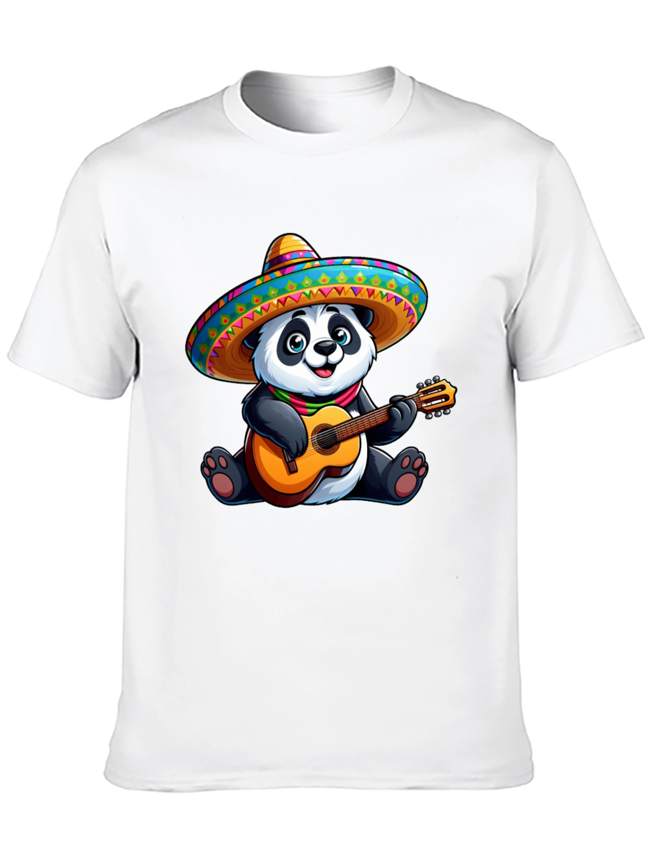 Black Panda Guitarist Graphic Tee - Black Cotton T-Shirt view 10