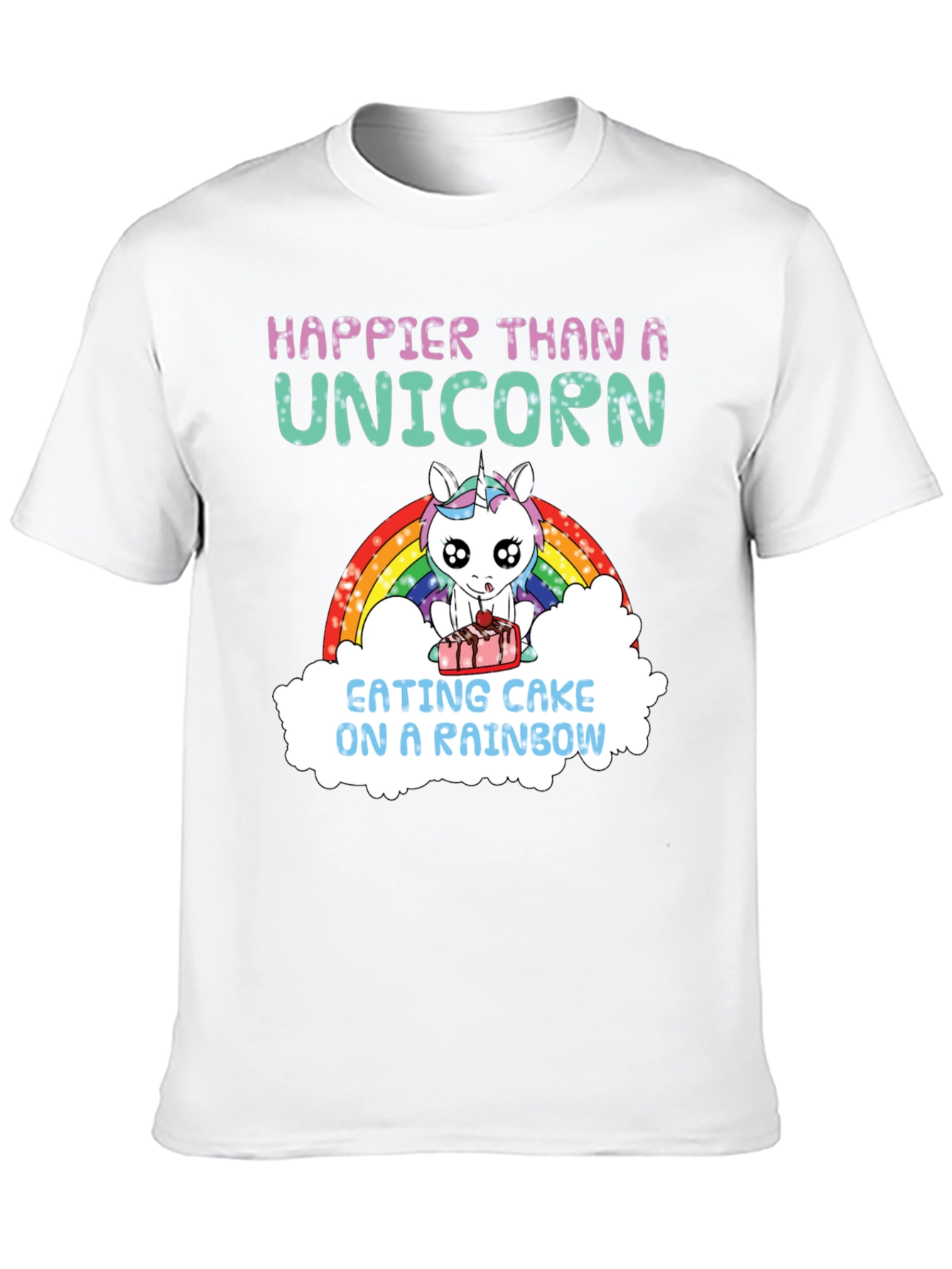 Black Happier Than A Unicorn Cake Rainbow T-Shirt view 10