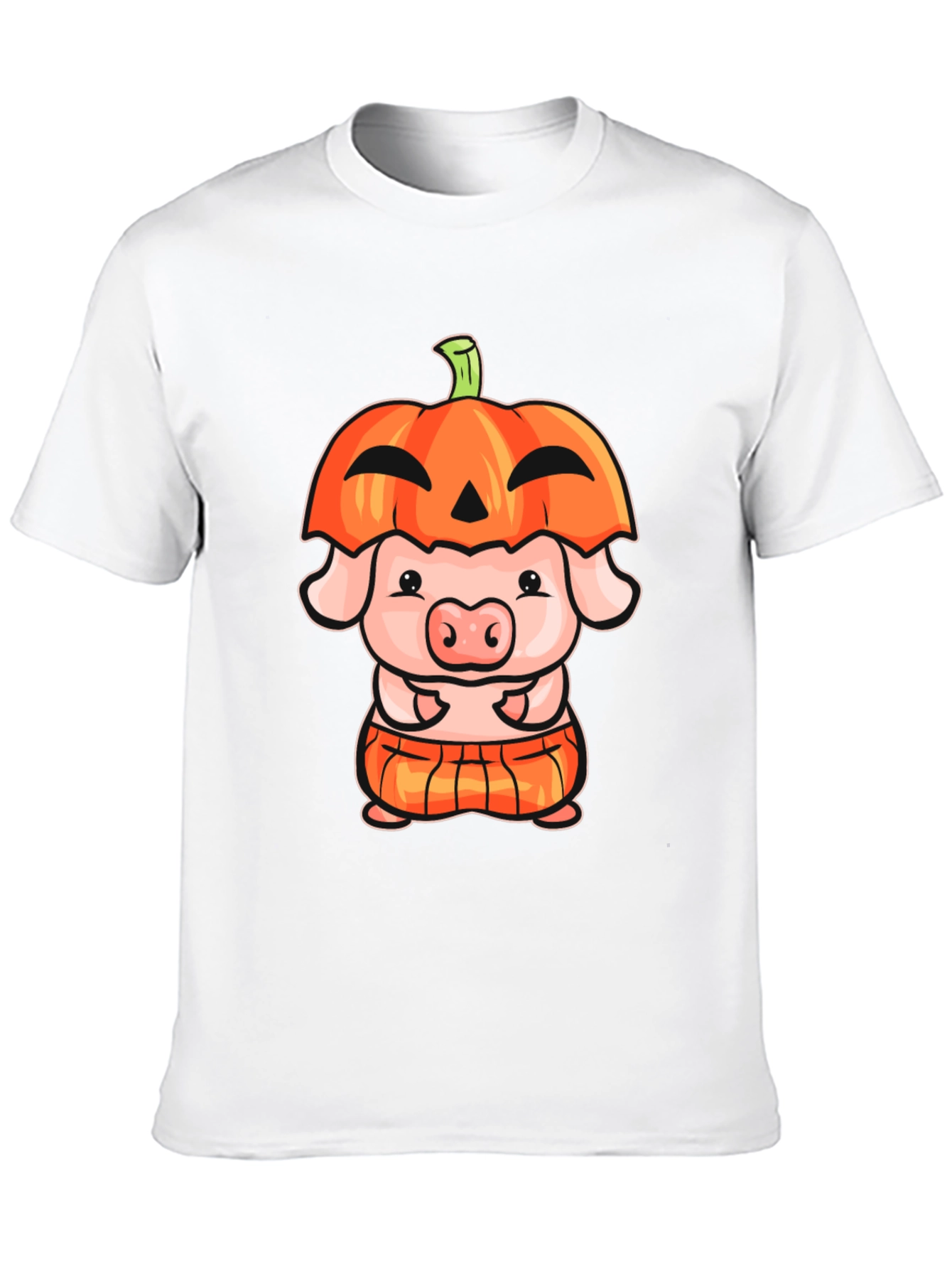 Black Cute Pig in Pumpkin Costume Graphic T-Shirt view 10