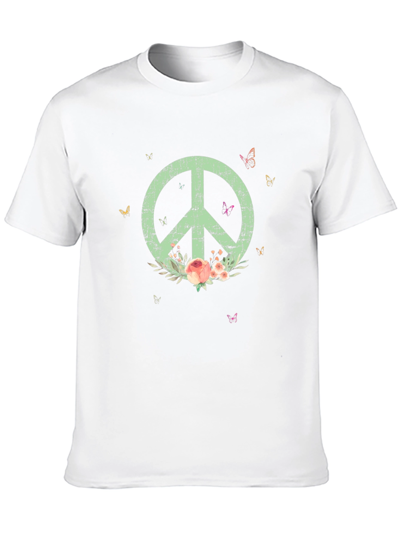 Black Peace Sign T-Shirt with Floral Accents - Stylish & Unique view 10