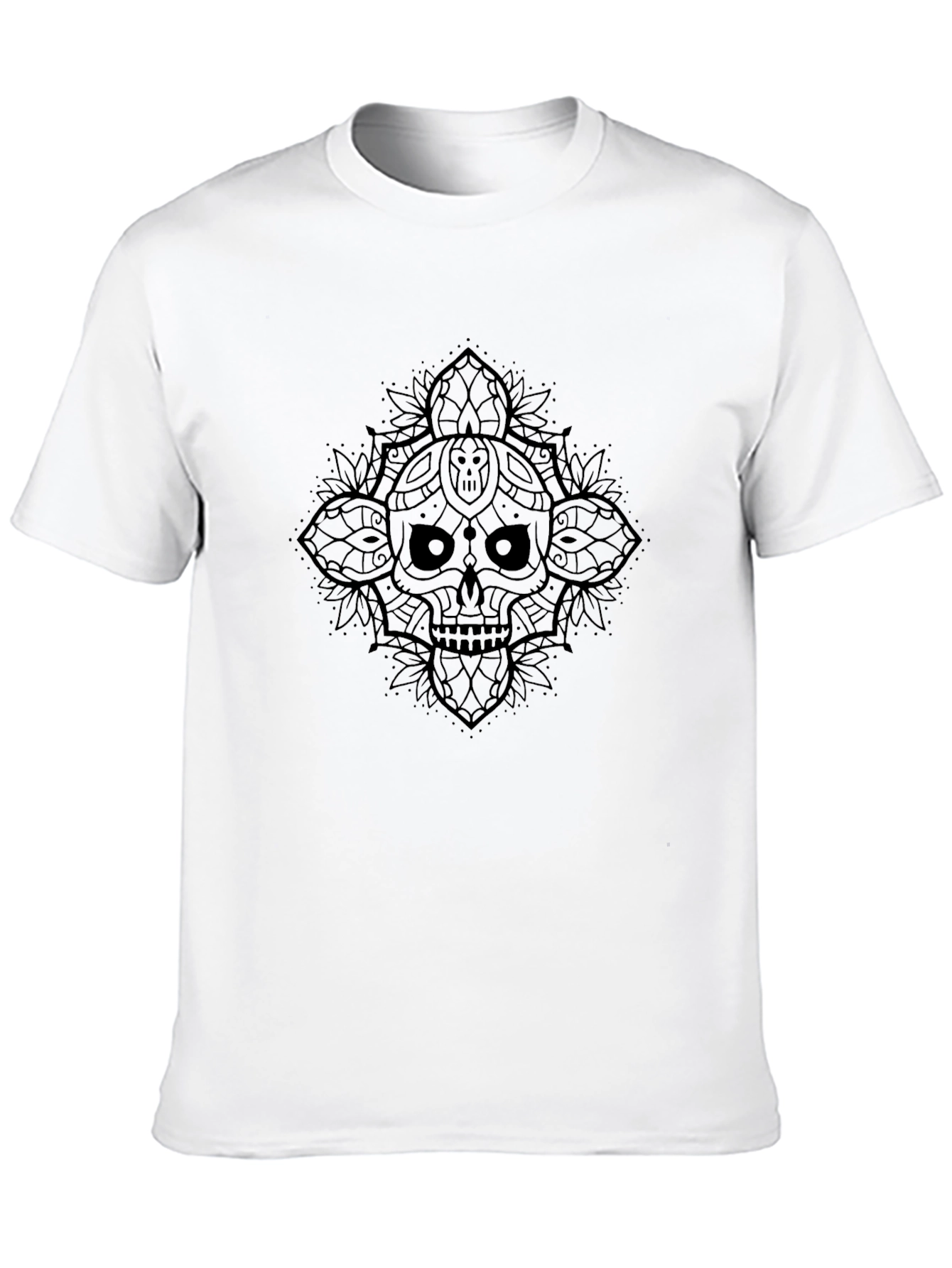 Black Skull Mandala Graphic Black T-Shirt view 10