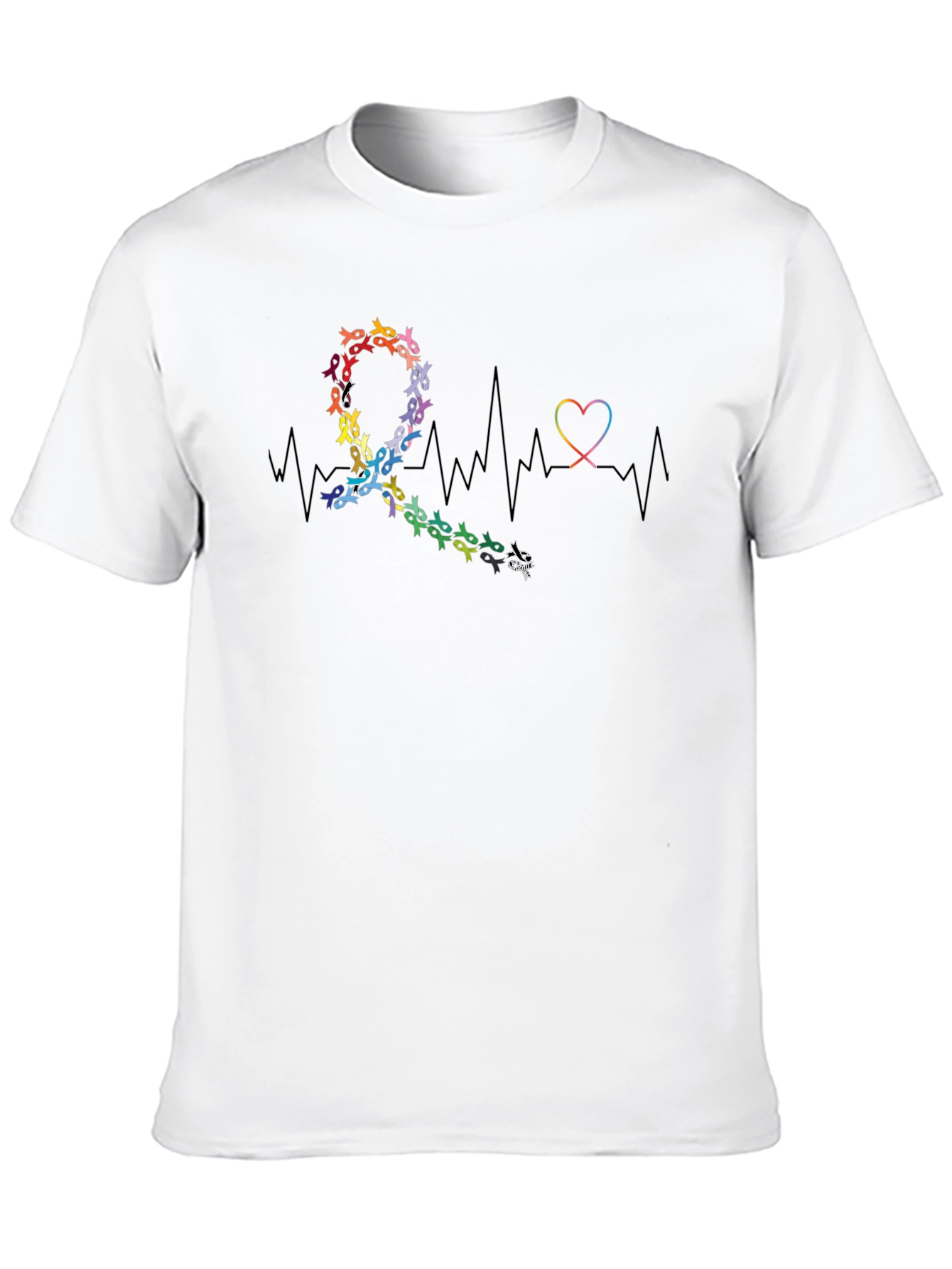 Black Awareness Ribbon Heartbeat Graphic T-Shirt view 10