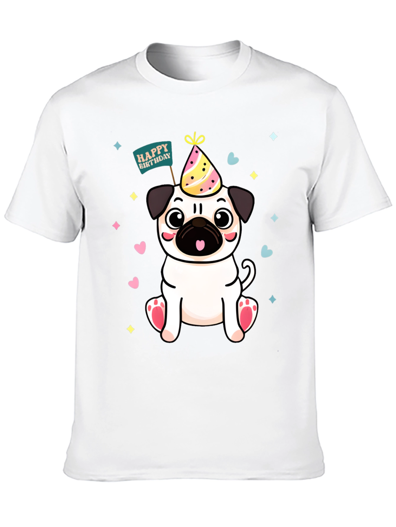 Black Cute Pug Birthday T-Shirt view 10