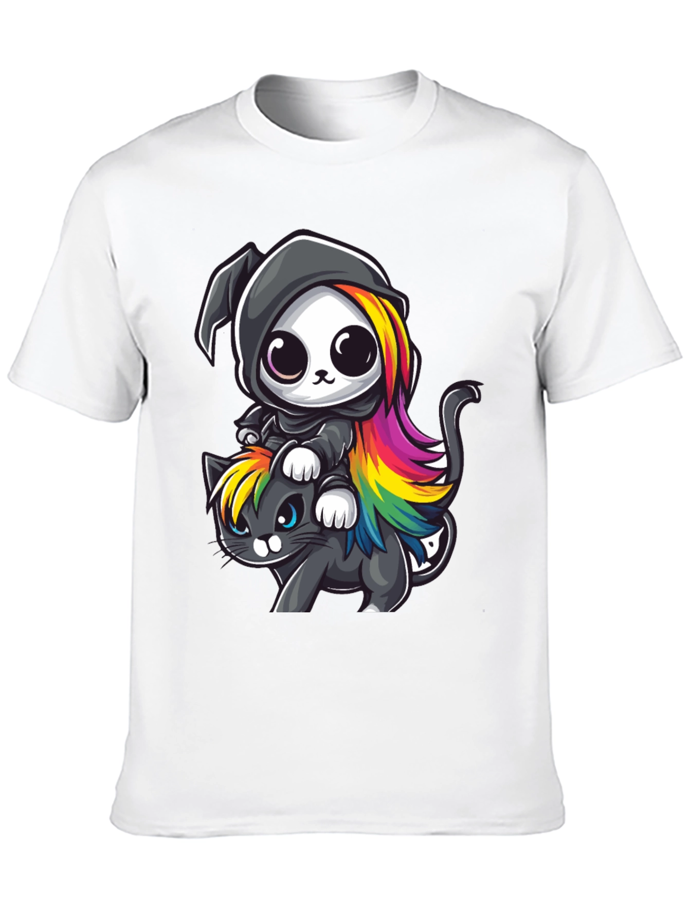 Black Cute Grim Reaper Cat Ride T-Shirt view 10