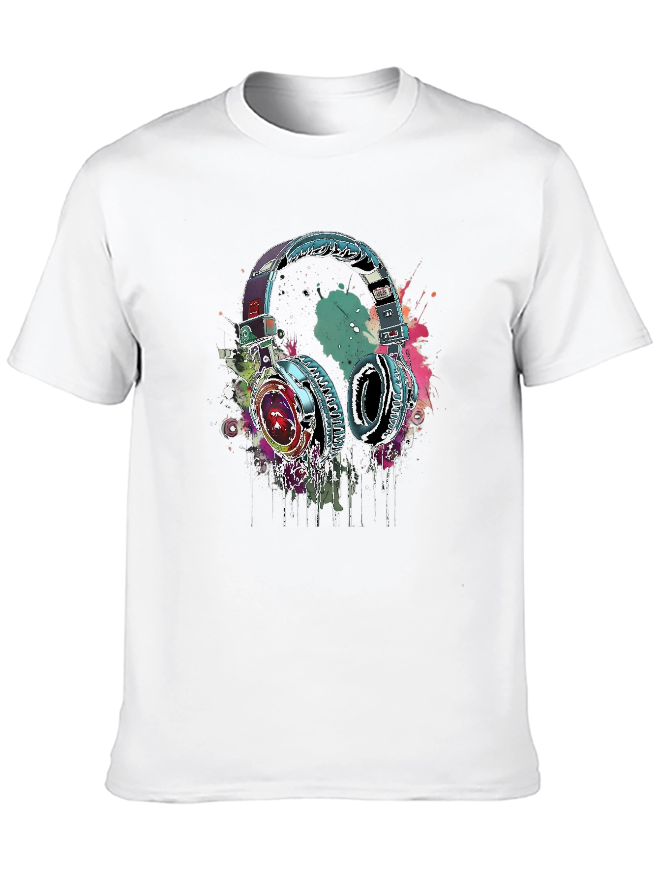 Black Vibrant Headphones Graphic Black T-Shirt view 10