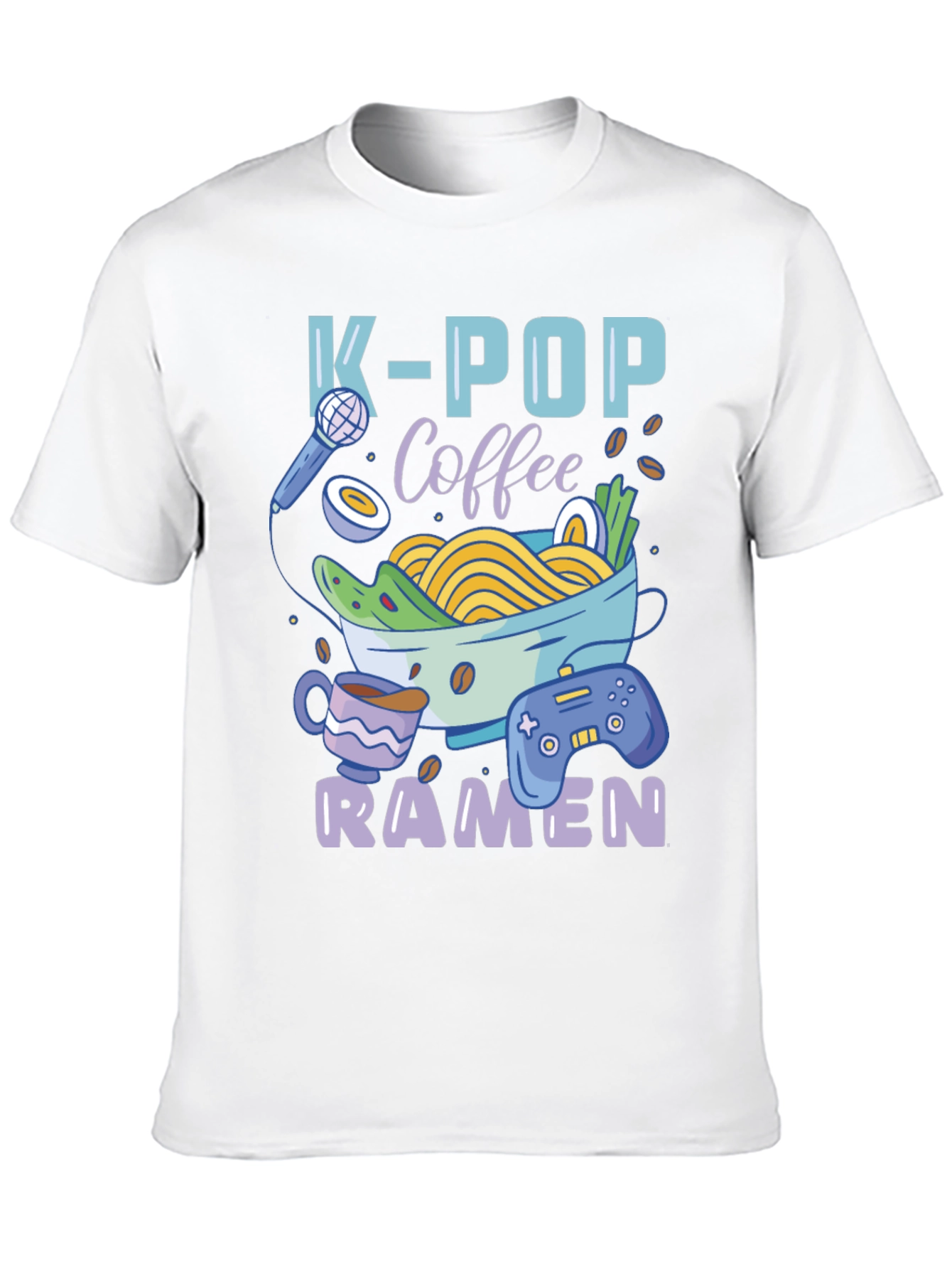 Black K-POP Coffee Ramen Gamer Graphic T-Shirt view 10