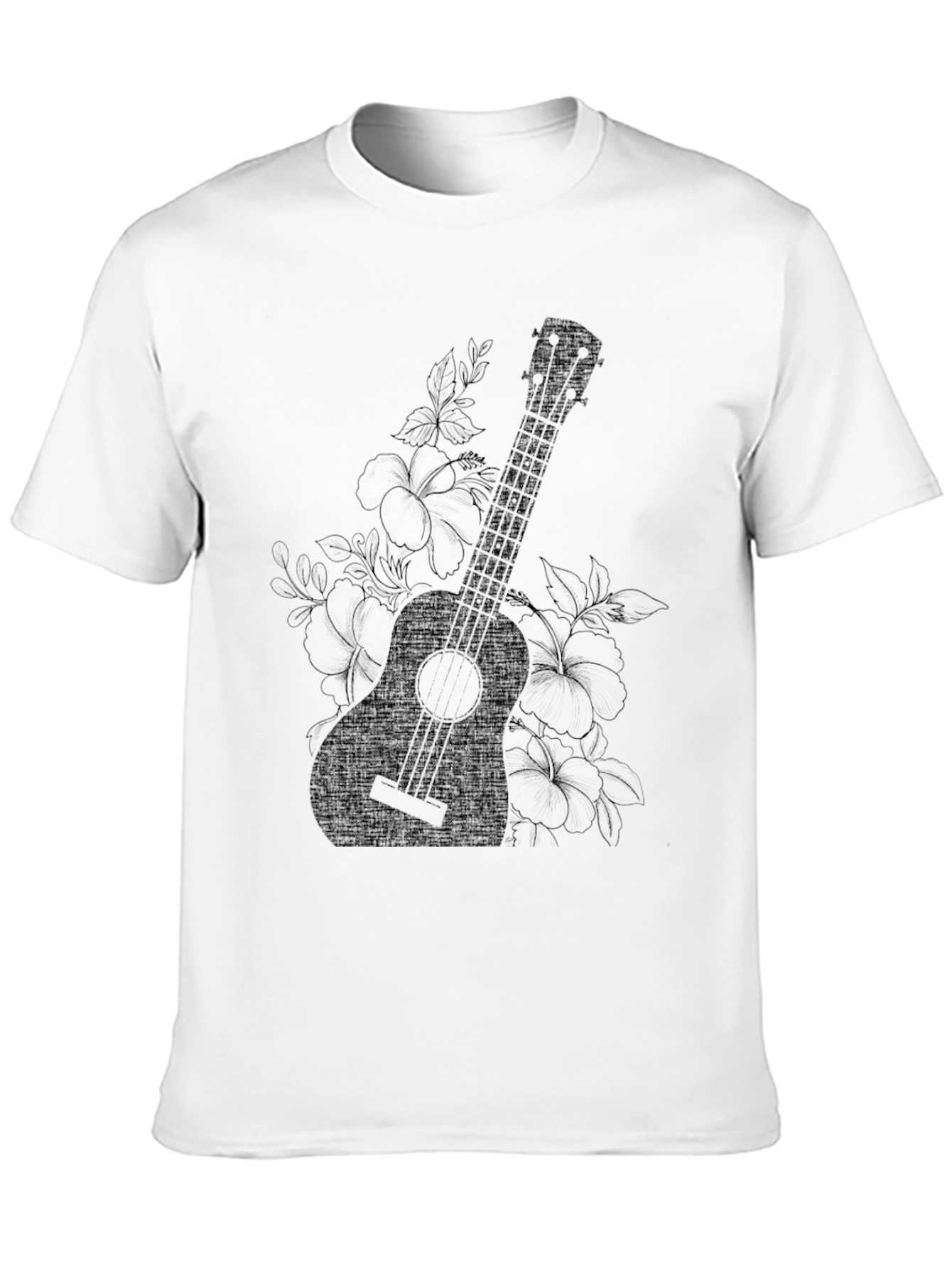 Black Floral Ukulele Graphic Tee - Black Comfort Fit T-Shirt view 10