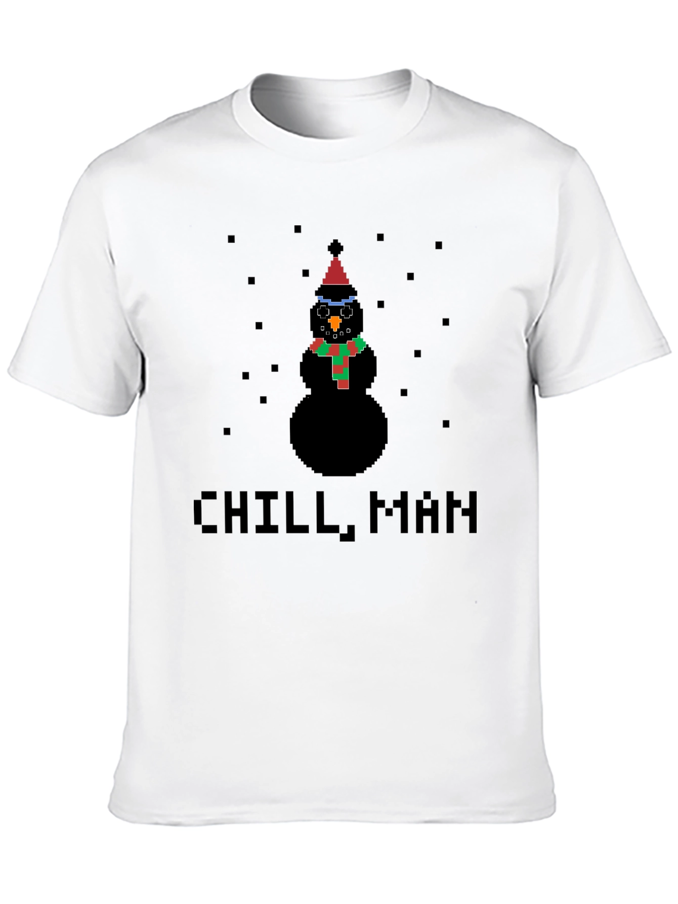 Black Pixel Snowman Chill Man Black T-Shirt view 10