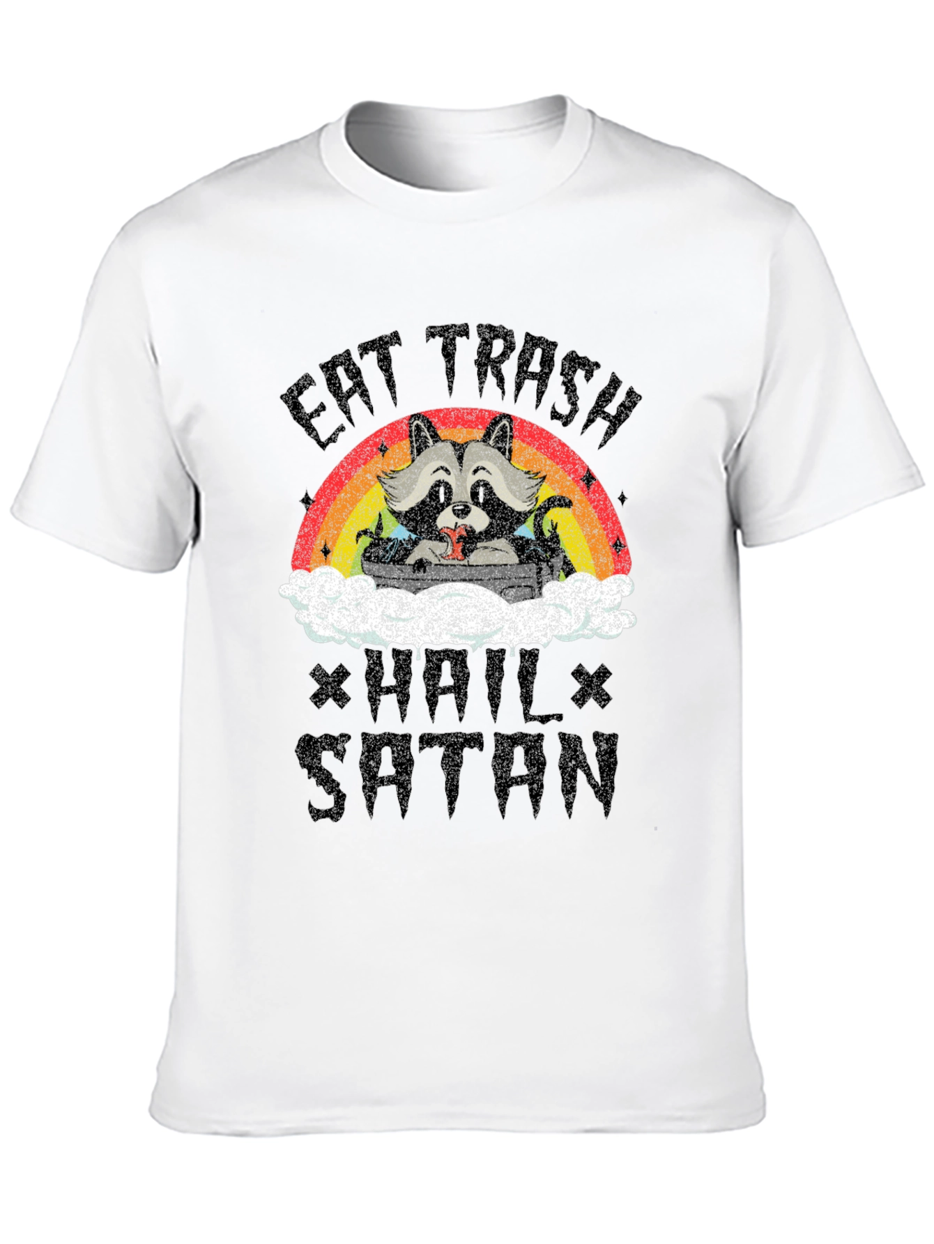 Black Eat Trash Hail Satan Funny Raccoon Graphic T-Shirt view 10