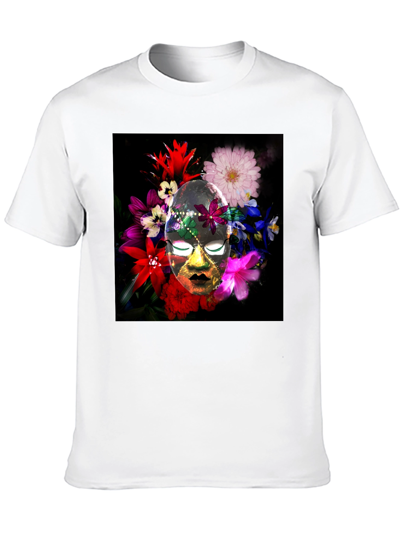 Black Floral Mask Graphic Tee - Black Cotton Blend view 10