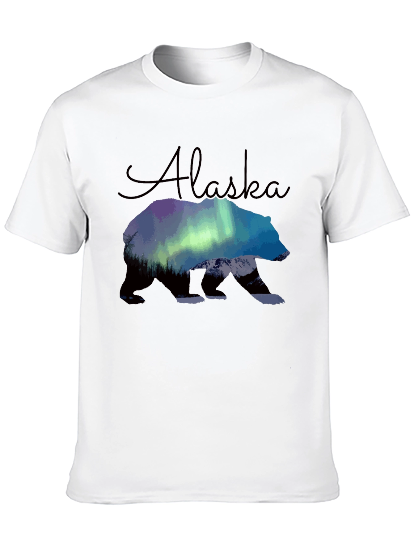 Black Alaska Bear Northern Lights Graphic T-Shirt view 10