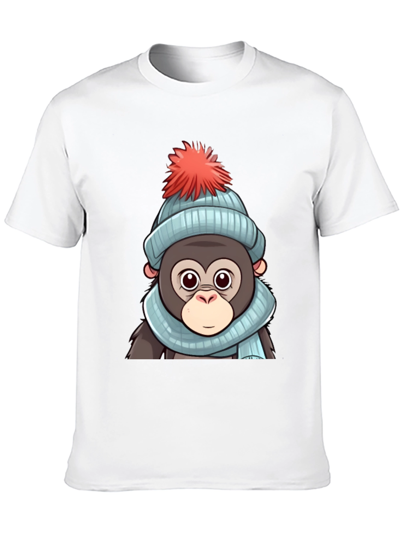 Black Cute Cartoon Monkey in Winter Hat T-Shirt view 10