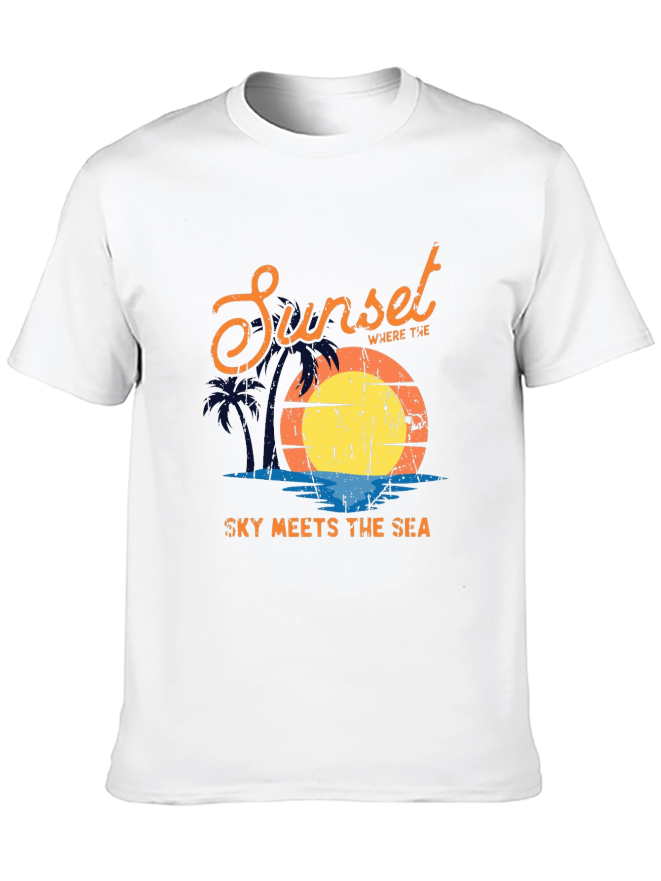 Sunset Sky Meets Sea Graphic Black T-Shirt - 10