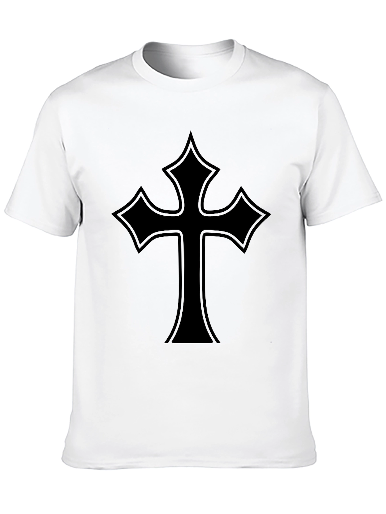 Black Men's Black T-Shirt with Gothic Cross Design view 10