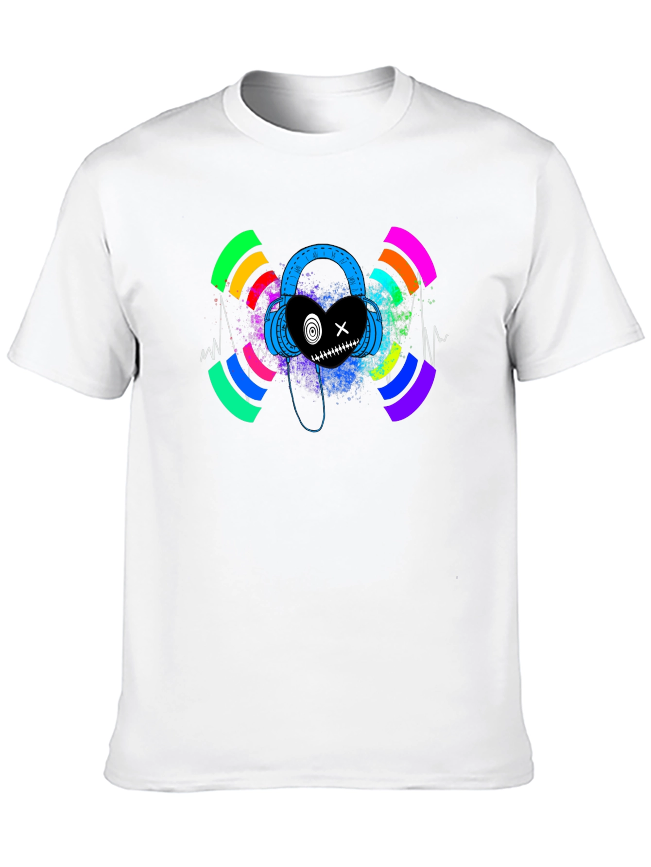 Black Headphones Heart Graphic Black T-Shirt view 10