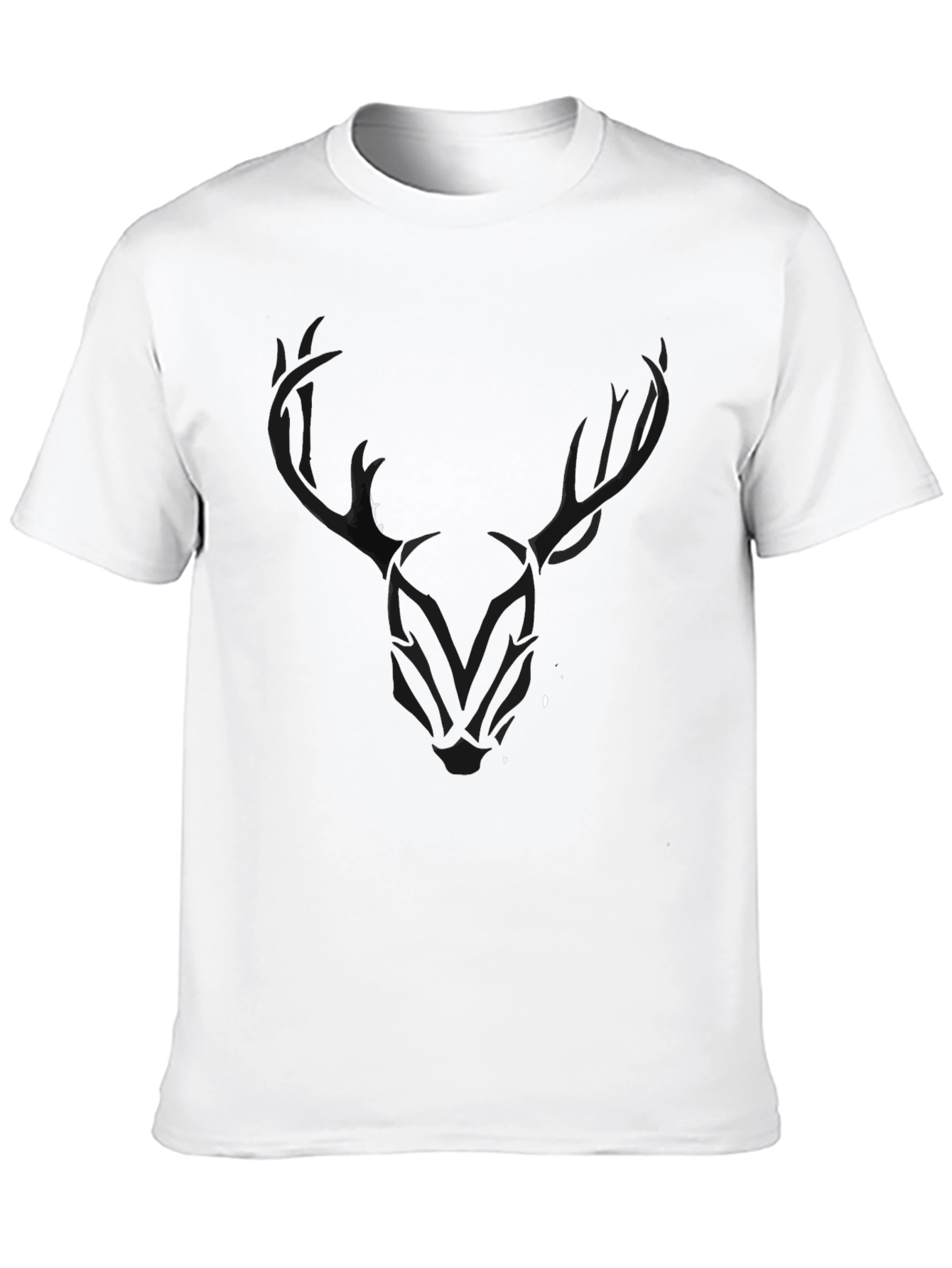 Black Men's Black T-Shirt with Stylized Deer Head Graphic view 10