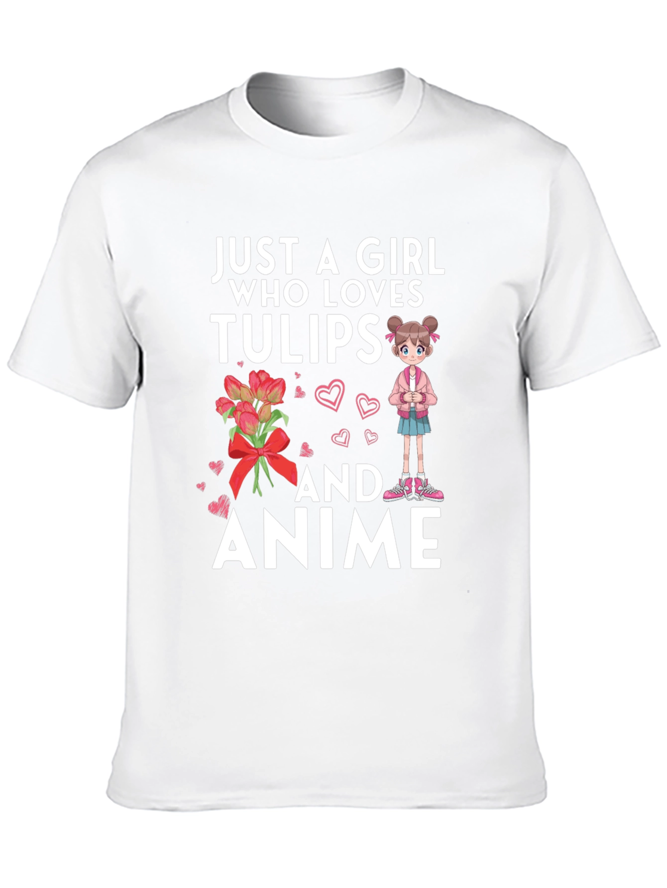 Black Just A Girl Who Loves Tulips and Anime T-Shirt view 10