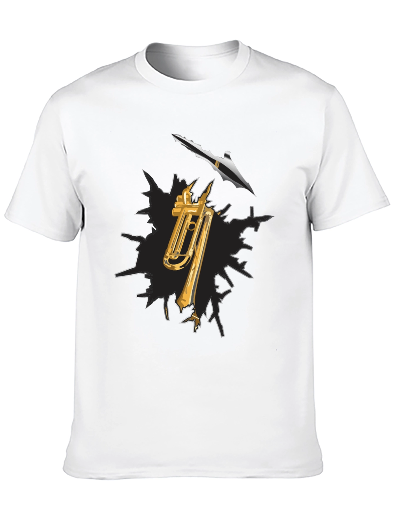 Black Trumpet and Spear Graphic Black T-Shirt view 10