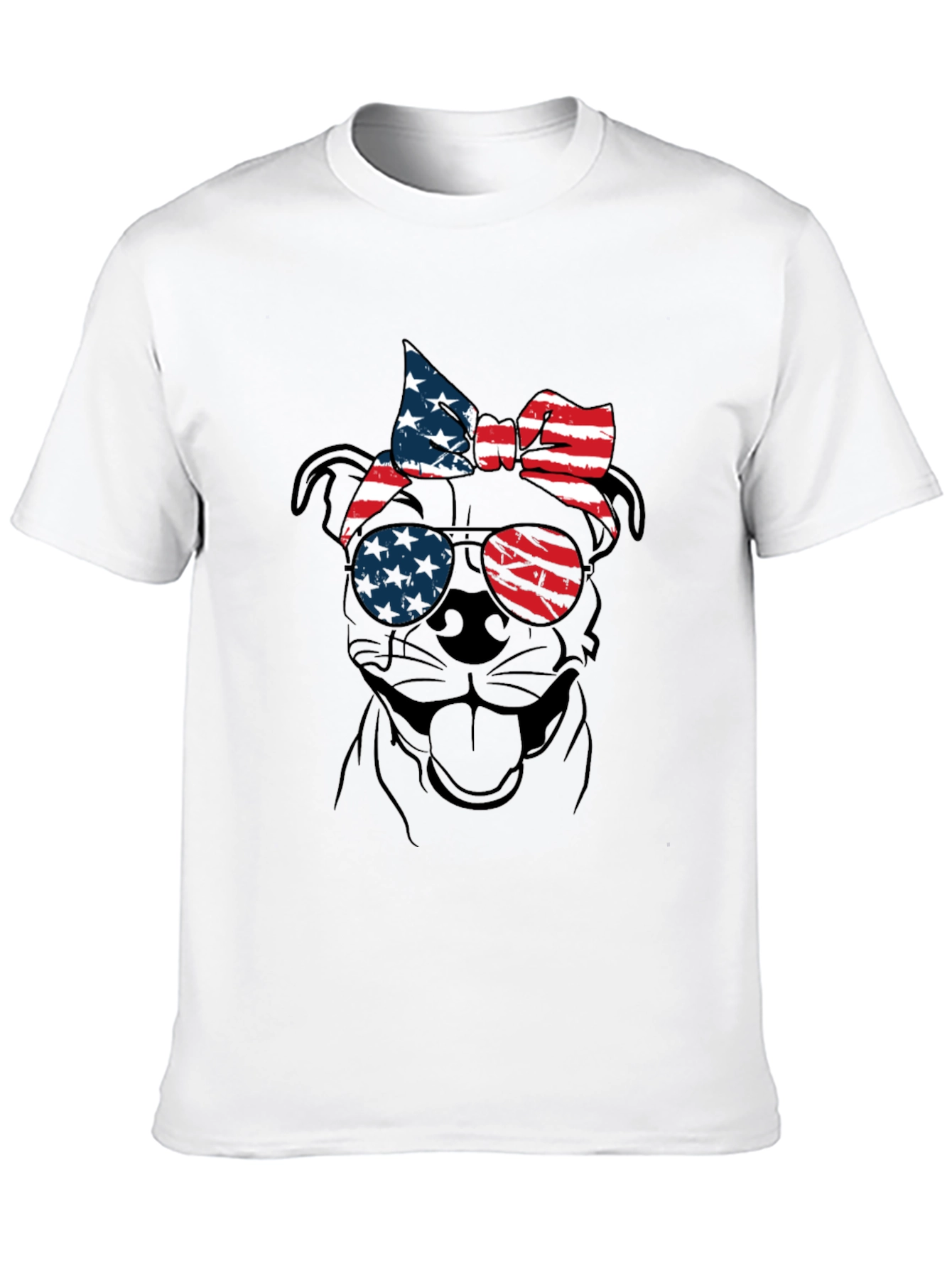 Patriotic Dog T-Shirt - USA Flag Sunglasses & Bandana - 10