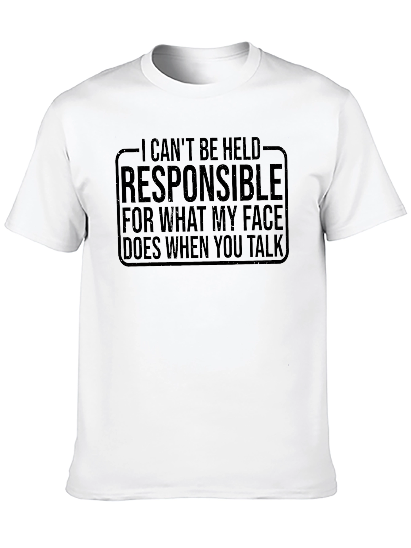 Black Funny Graphic T-Shirt: Not Responsible Face view 10