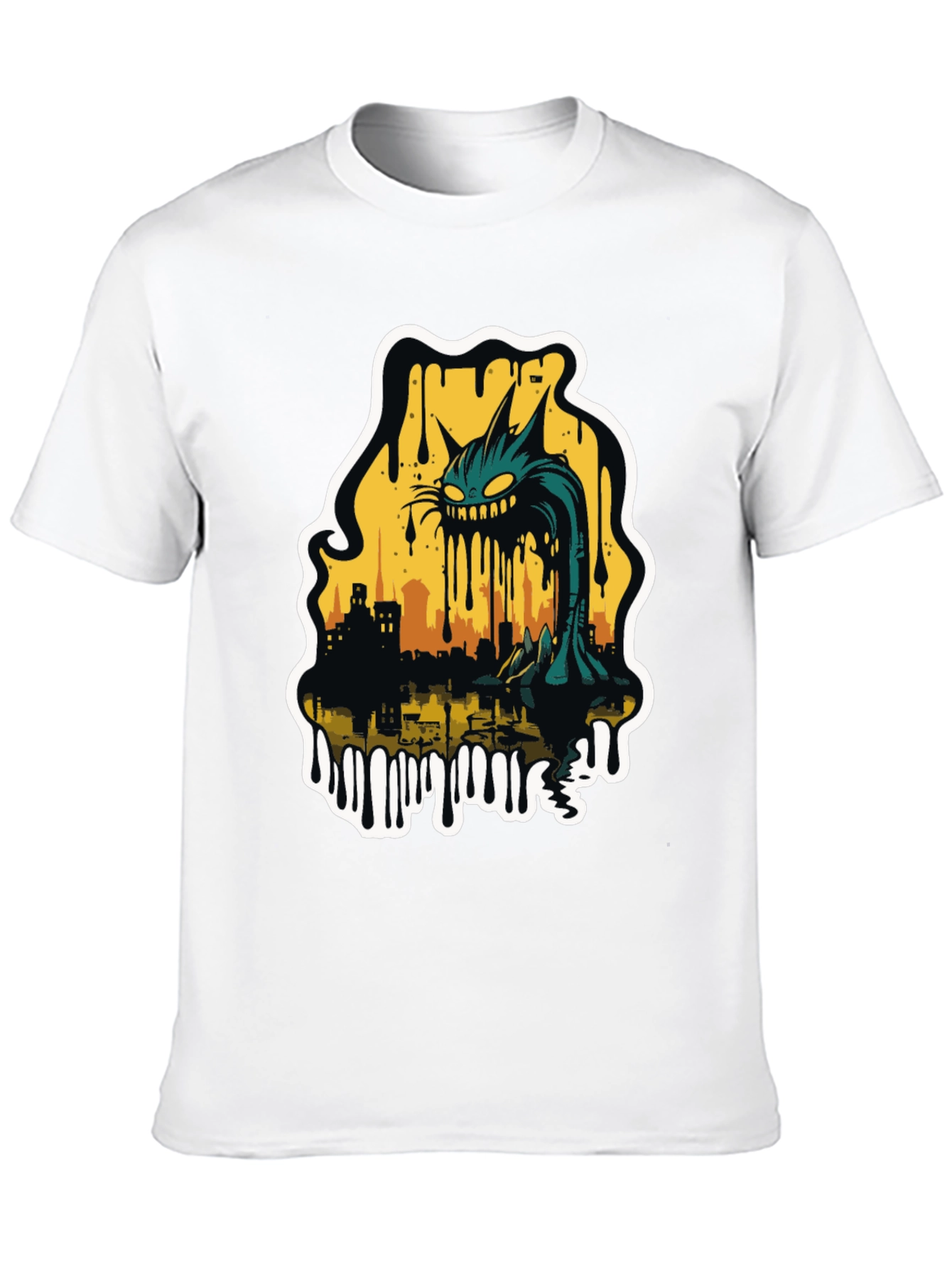 Black Monster Cat Cityscape Graphic Tee - Black view 10