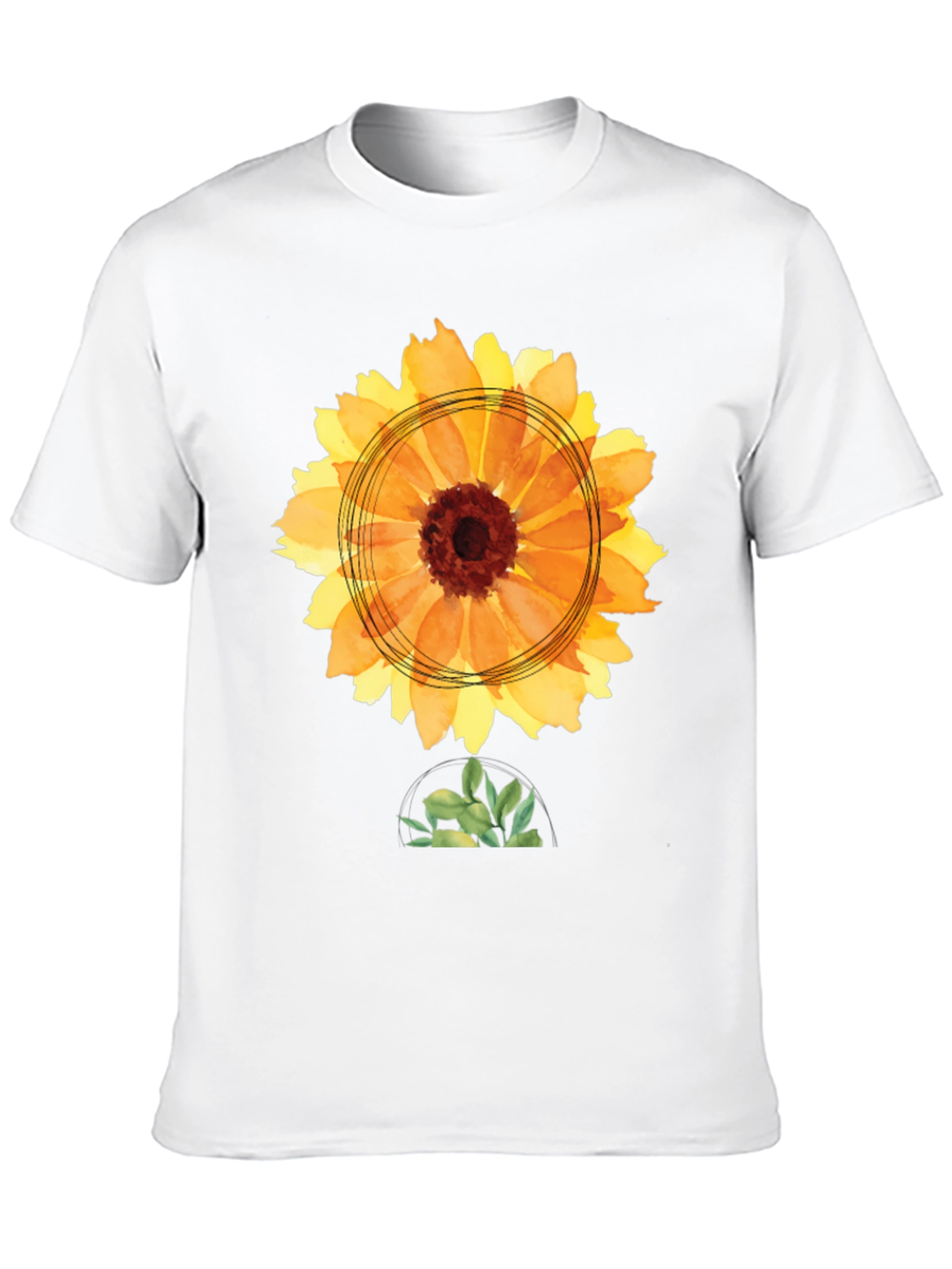 Black Sunflower Watercolor Graphic Tee - Black Cotton T-Shirt view 10
