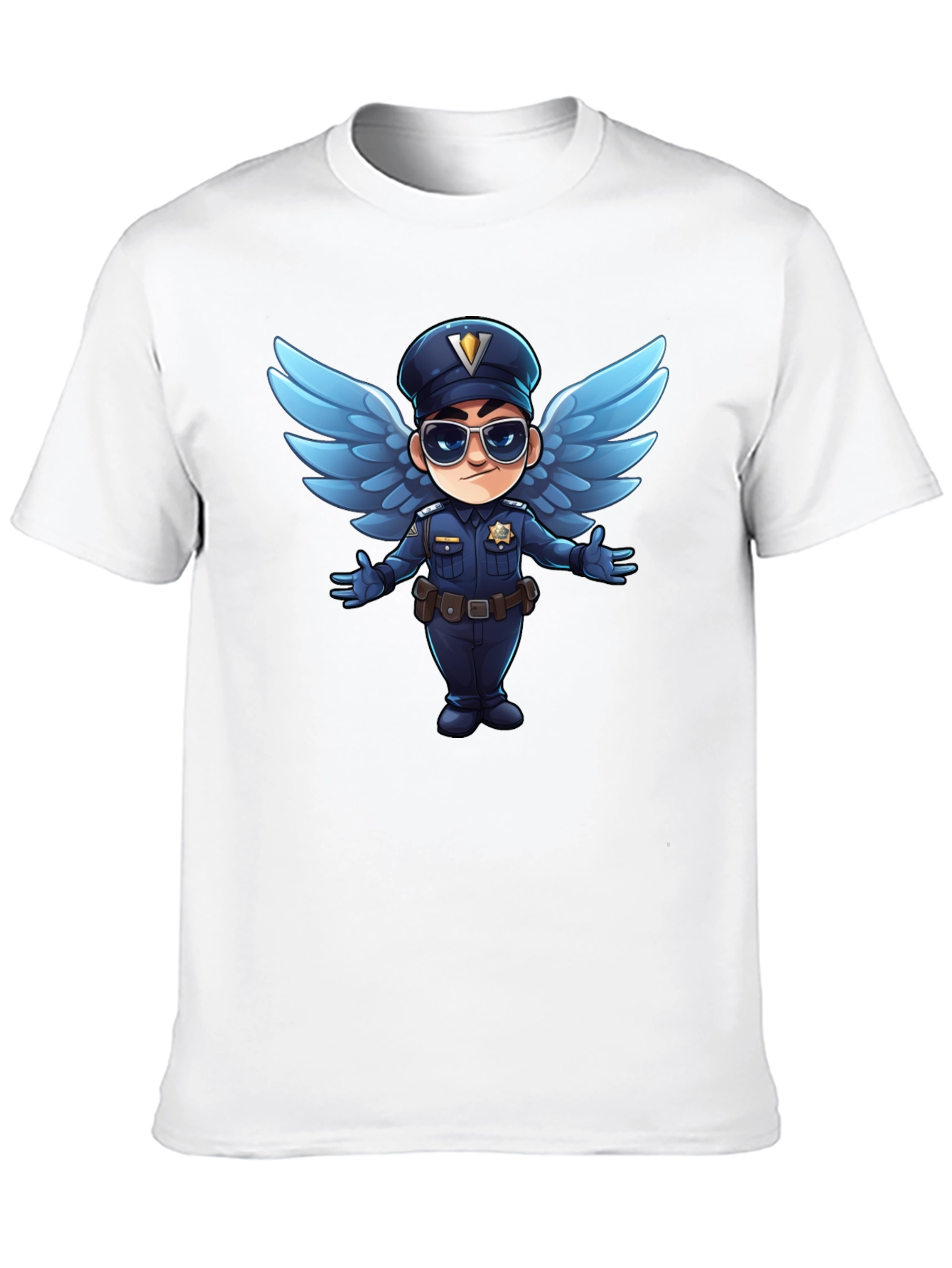 Black Cartoon Angel Cop T-Shirt - Black view 10