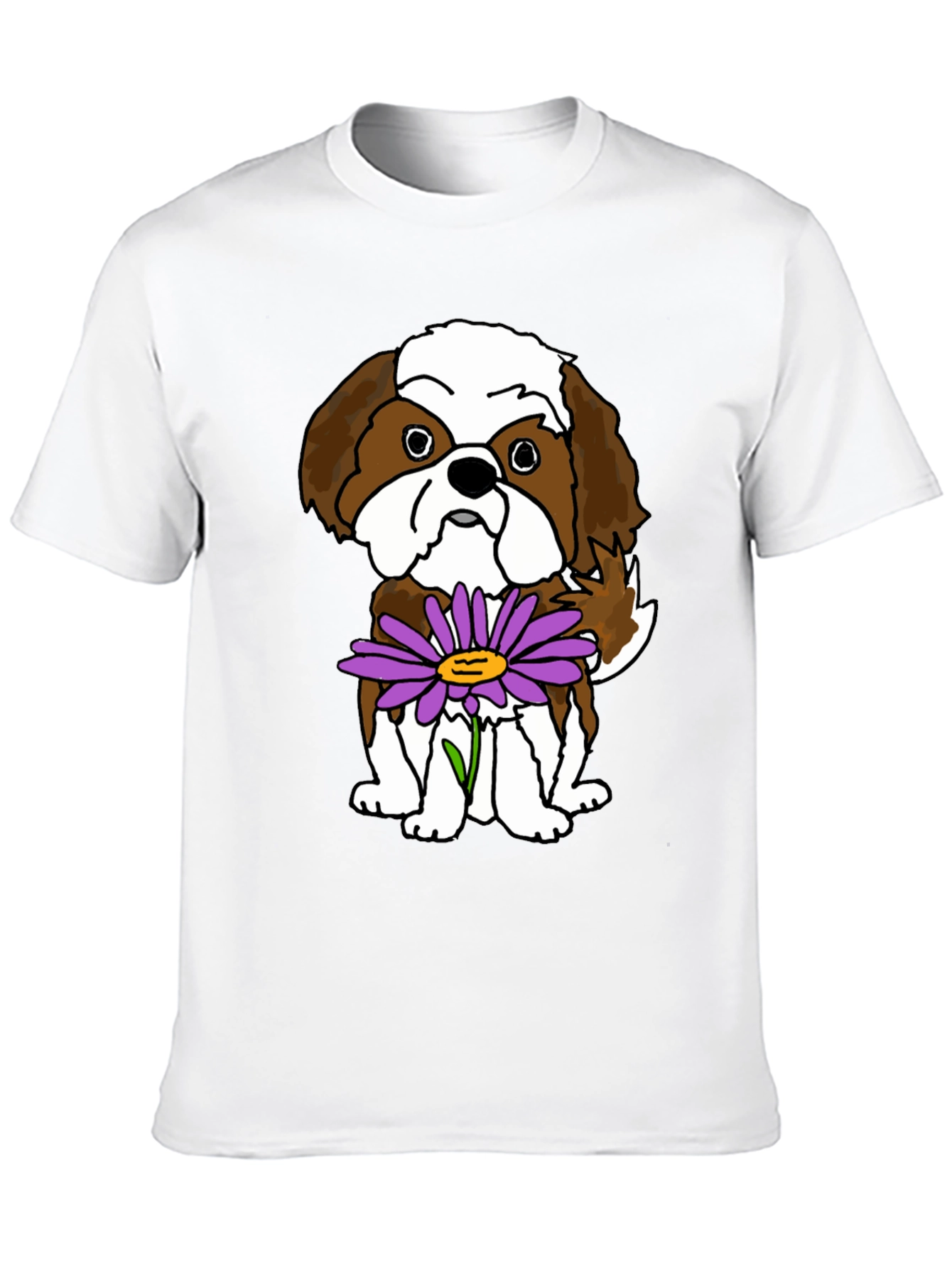 Black Cute Shih Tzu Dog with Flower Graphic T-Shirt view 10