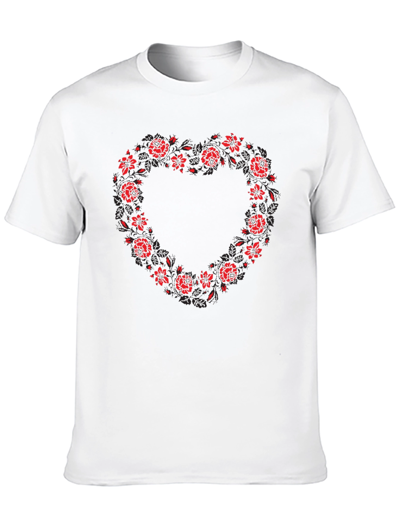 Black Floral Heart Graphic Print Men's T-Shirt view 10