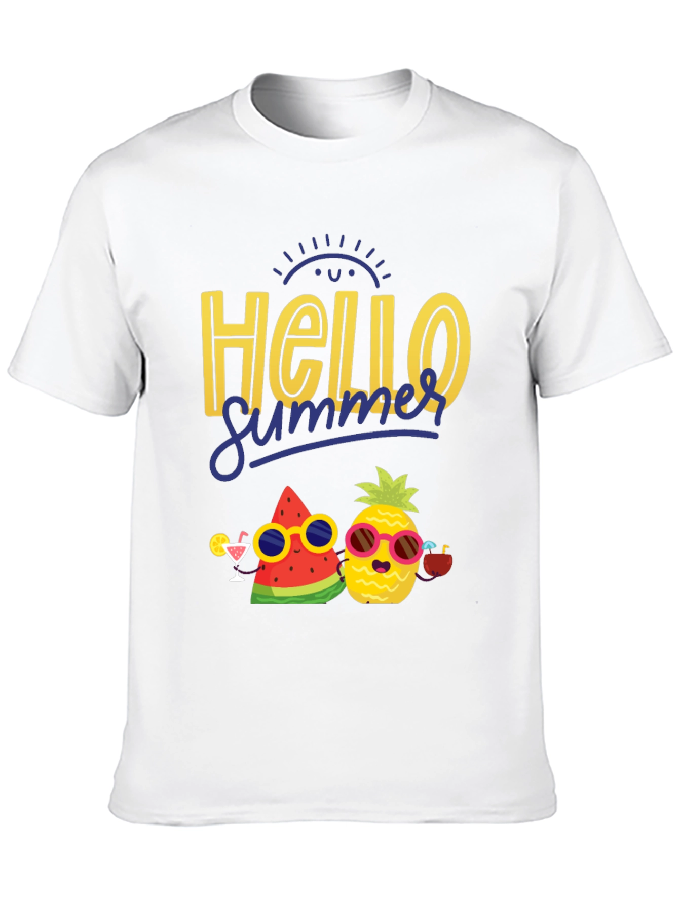 Black Hello Summer Graphic T-Shirt: Pineapple & Watermelon view 10
