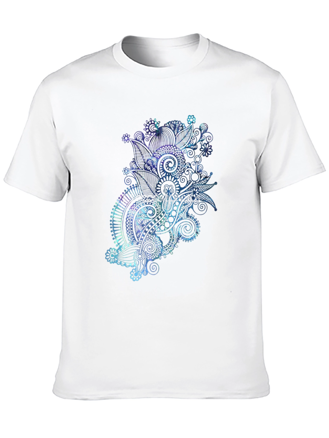 Men's Black T-Shirt with Abstract Floral Design - 10