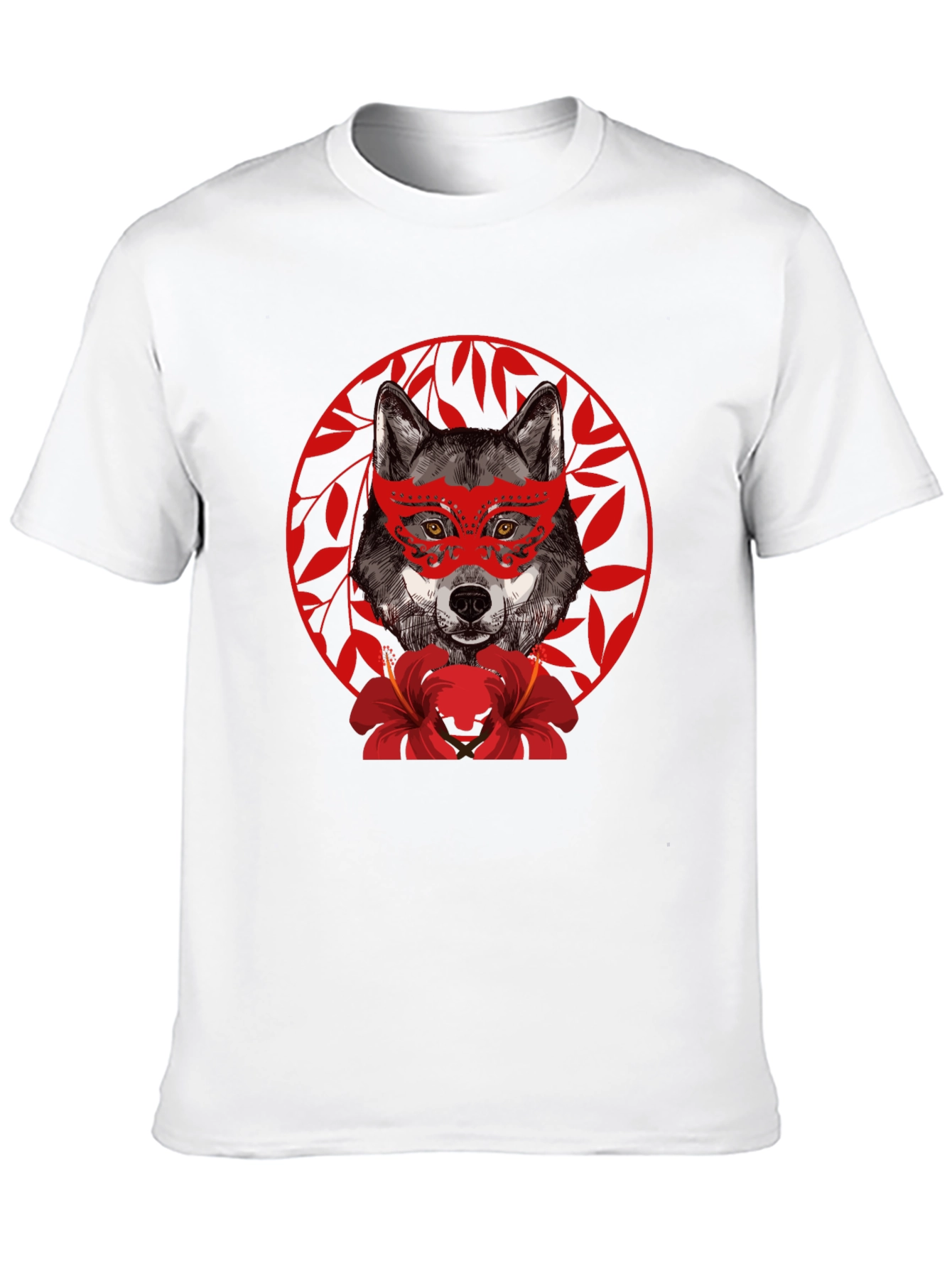 Black Wolf Masquerade Graphic Tee - Unique Animal Print T-Shirt view 10