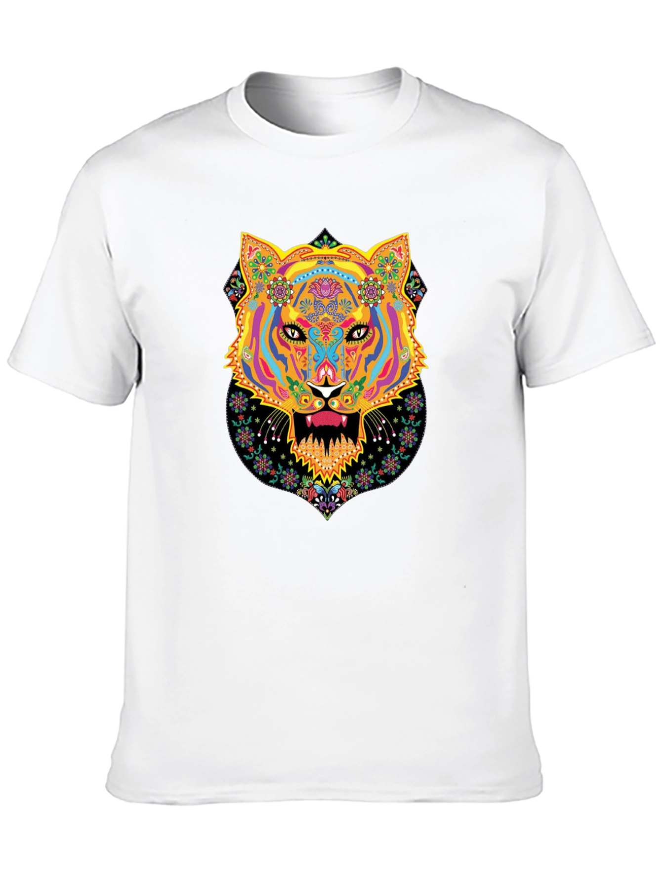 Black Vibrant Tiger Graphic Black T-Shirt view 10