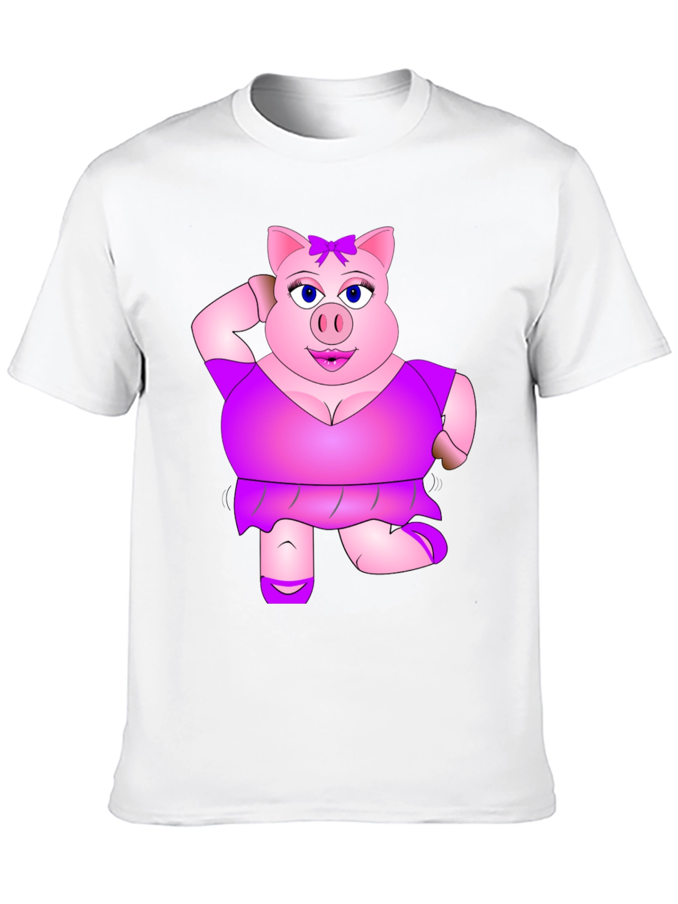 Black Funny Pig Lady Black T-Shirt Novelty Graphic Tee view 10