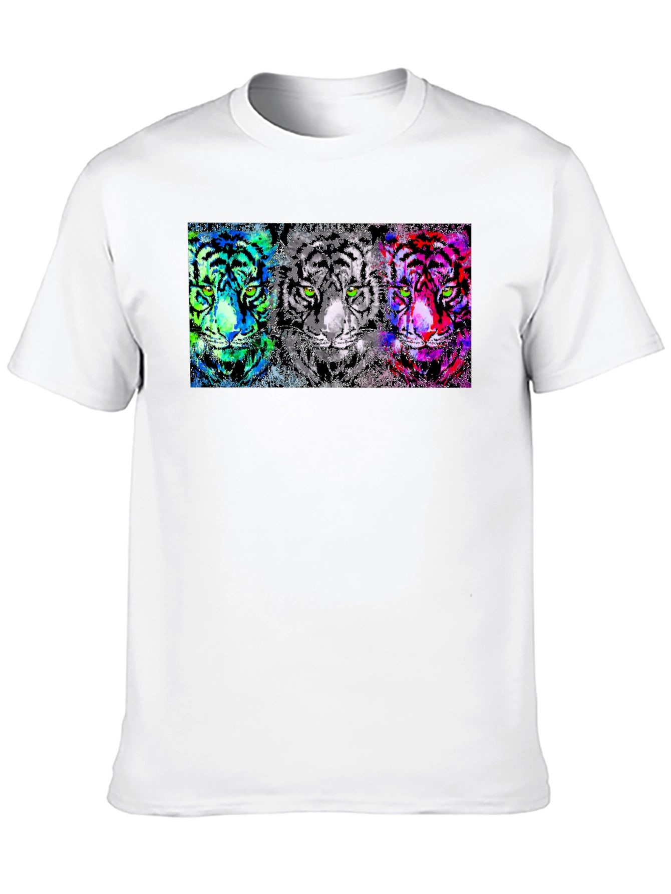 Black Vibrant Tiger Trio Graphic Tee - Unique Pop Art Design view 10