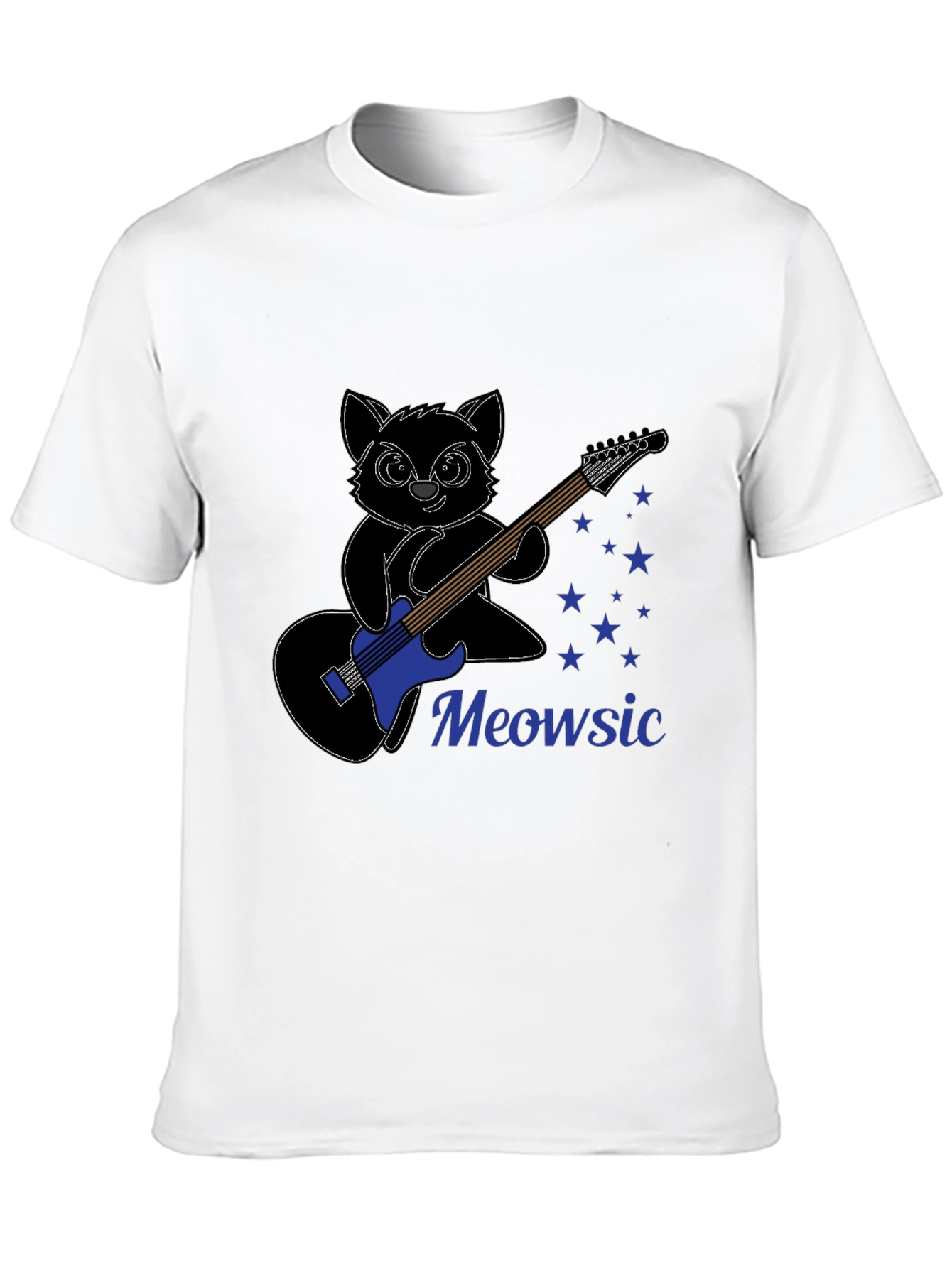 Black Meowsic T-Shirt: Cat Playing Guitar view 10