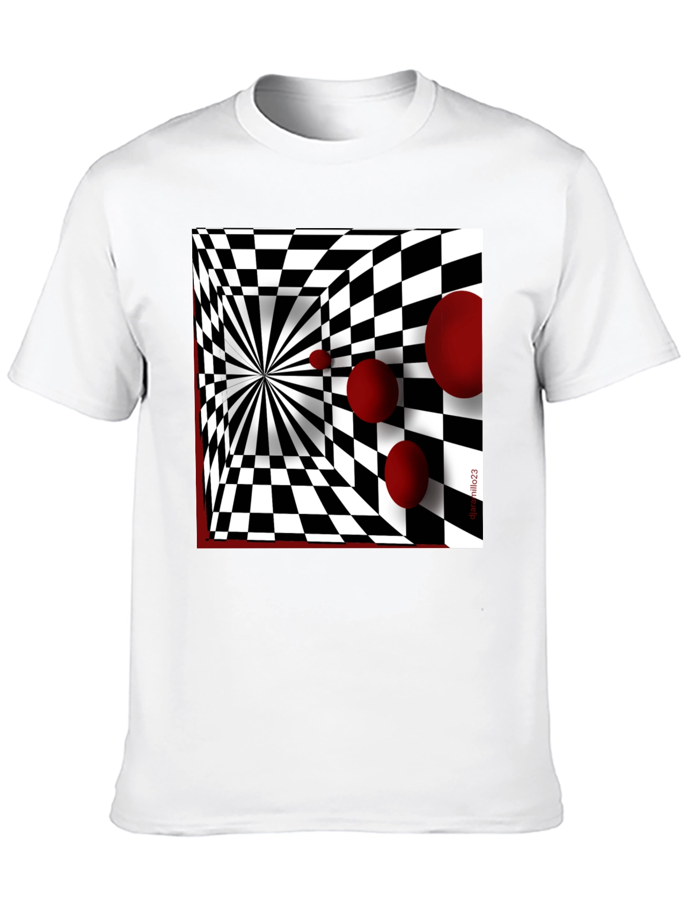 Black Optical Illusion Red Orb Black T-Shirt view 10